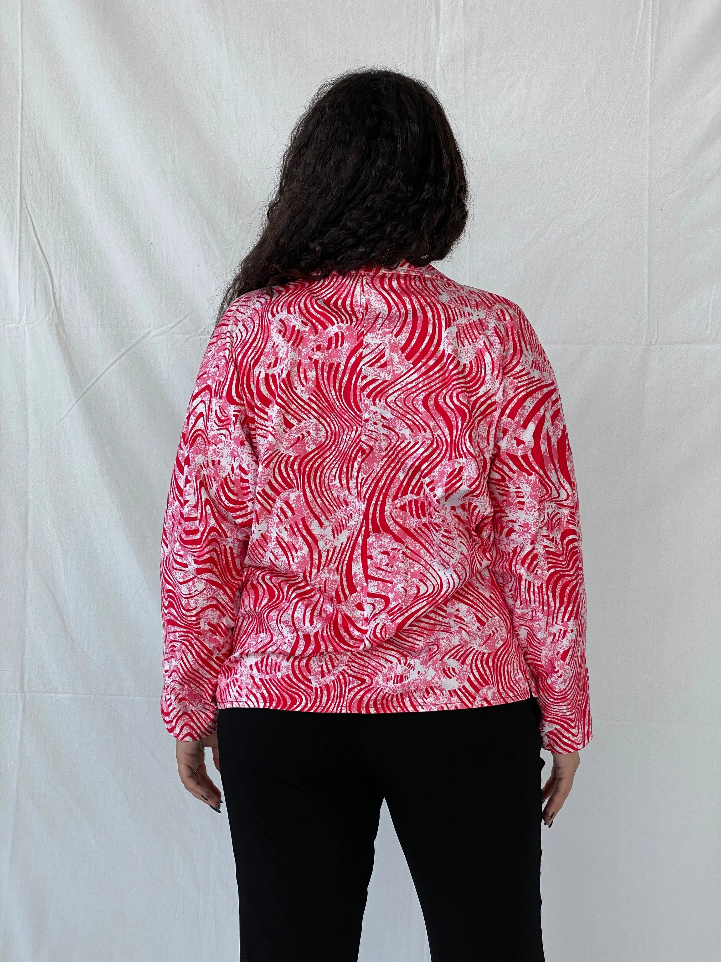 Vintage Label Vie Red and White Zebra Abstract Print Blazer - L - Balagan Vintage Blazer 00s, animal print, blazer, floral, full sleeve blazer