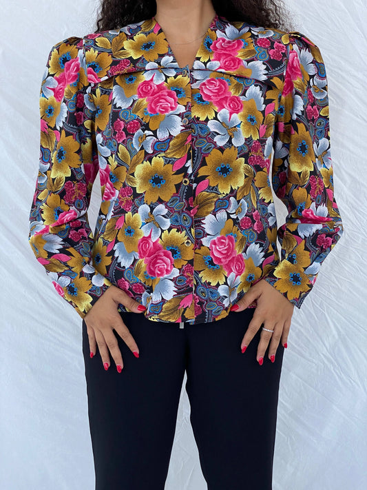 Vintage Lady M’adlen Confecciones Floral Puff-Sleeve Shirt - XL - Balagan Vintage Full Sleeve Shirt 00s, 90s, Cropped shirt, Dina, floral, floral shirt, shorts