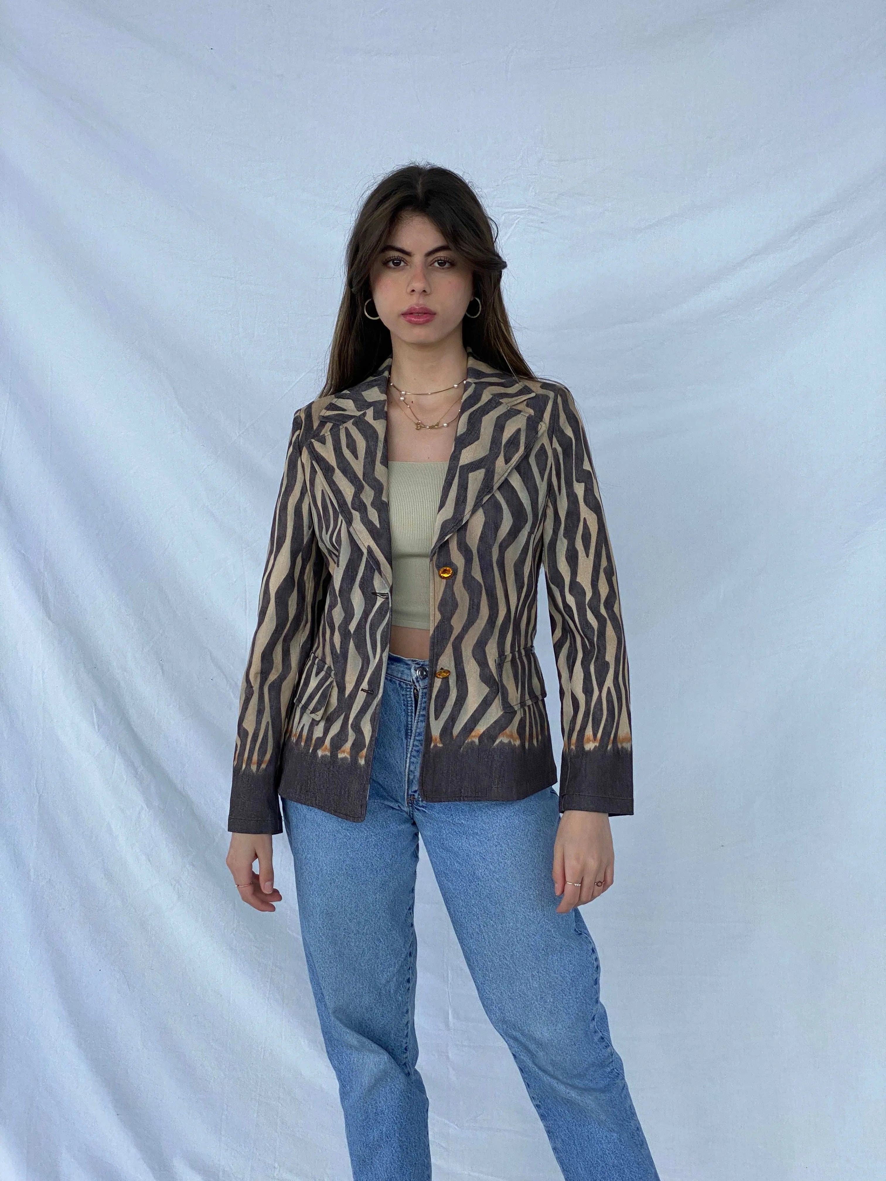 Vintage Laurèl Jeans Zebra Print Denim Blazer - Balagan Vintage Blazer 90s, blazer, consignment, denim, Mira, plaid blazer, winter
