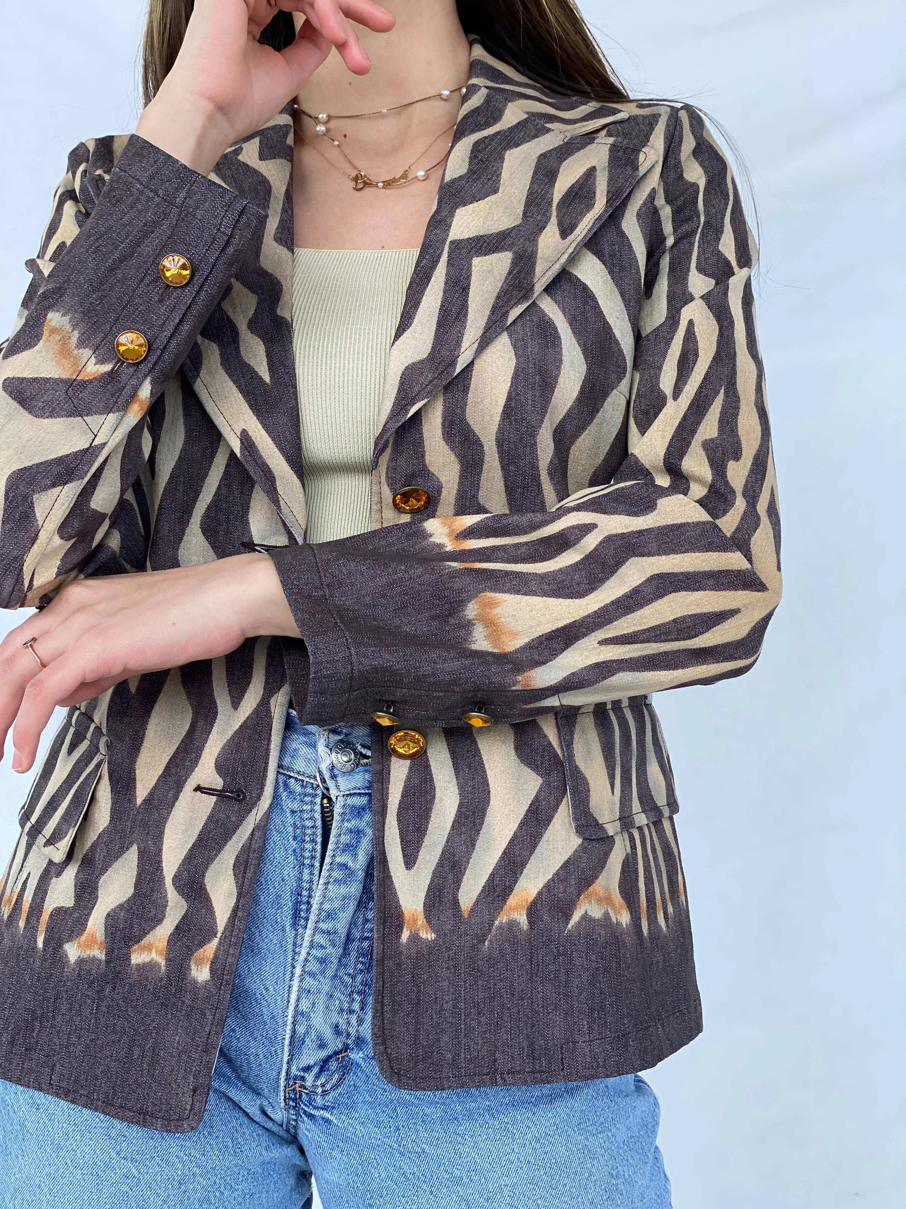 Vintage Laurèl Jeans Zebra Print Denim Blazer - Balagan Vintage Blazer 90s, blazer, consignment, denim, Mira, plaid blazer, winter