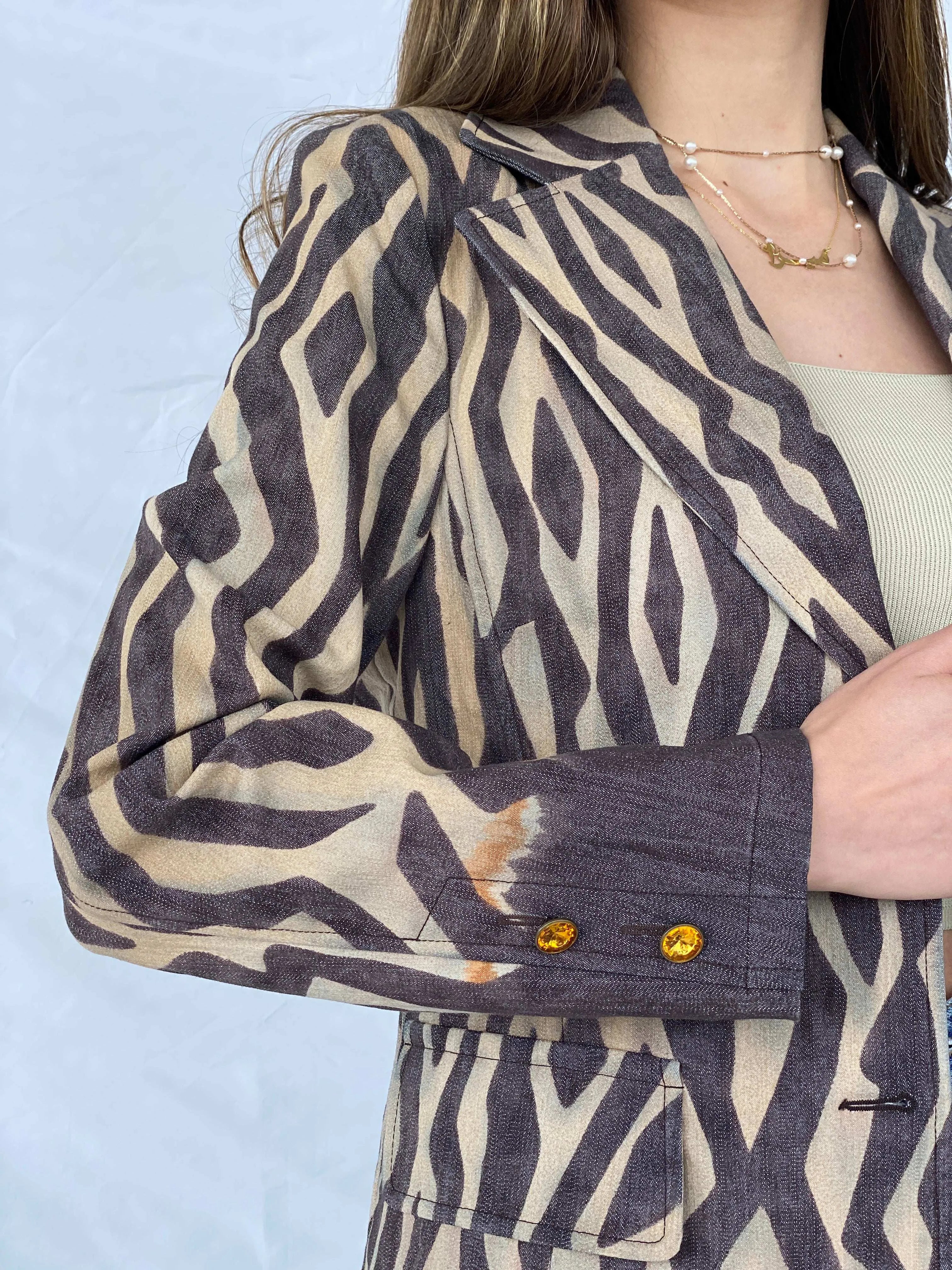 Vintage Laurèl Jeans Zebra Print Denim Blazer - Balagan Vintage Blazer 90s, blazer, consignment, denim, Mira, plaid blazer, winter