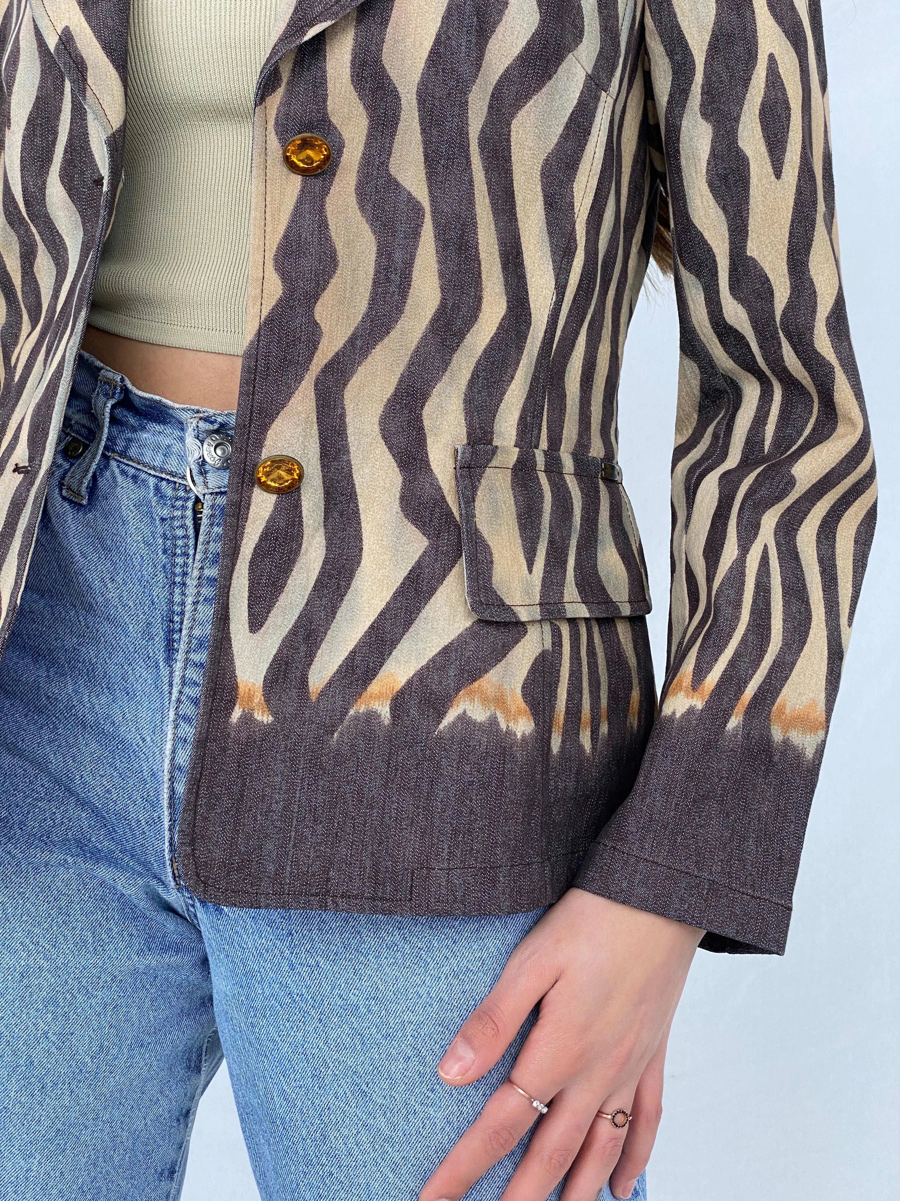 Vintage Laurèl Jeans Zebra Print Denim Blazer - Balagan Vintage Blazer 90s, blazer, consignment, denim, Mira, plaid blazer, winter