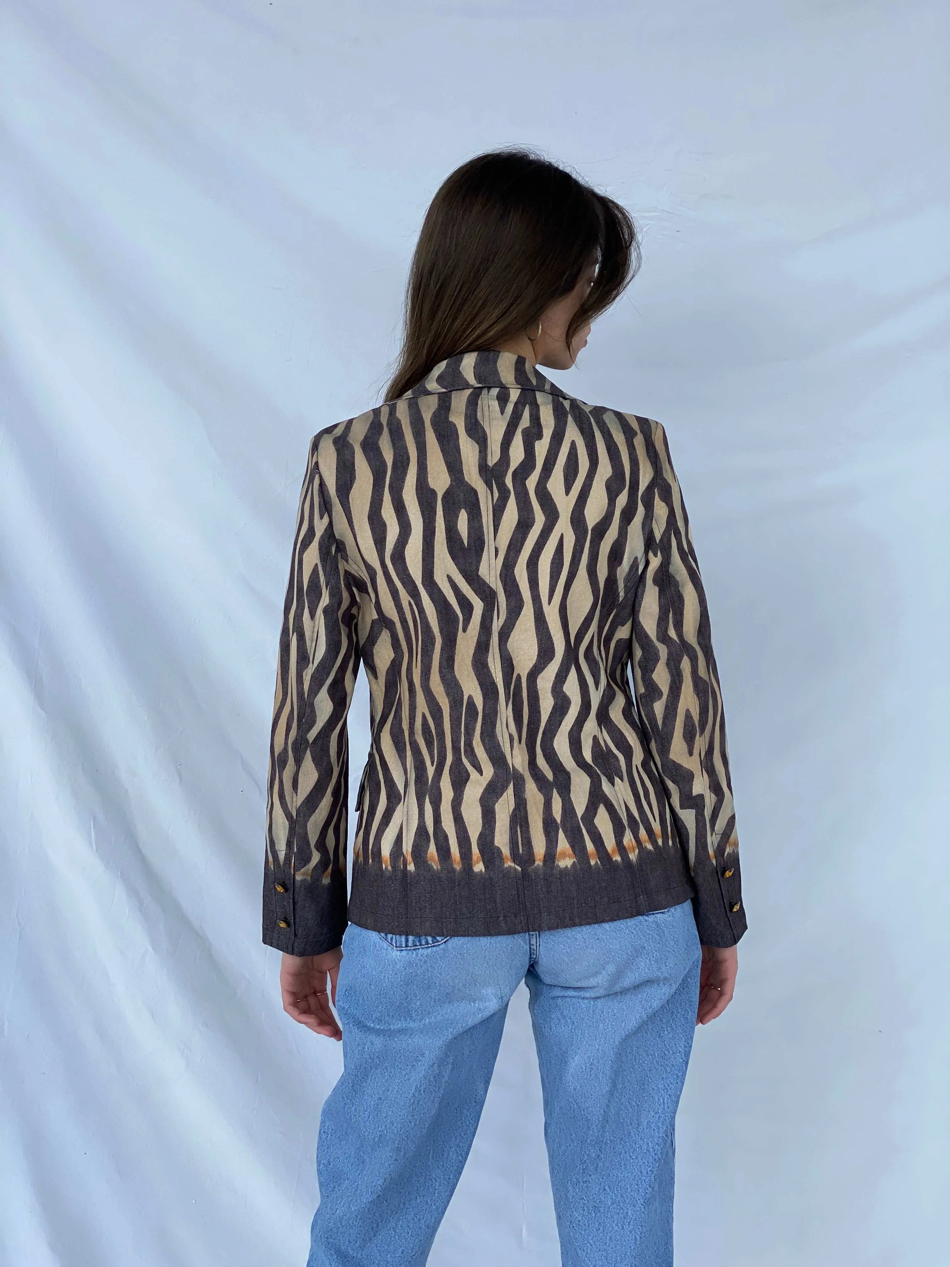 Vintage Laurèl Jeans Zebra Print Denim Blazer - Balagan Vintage Blazer 90s, blazer, consignment, denim, Mira, plaid blazer, winter