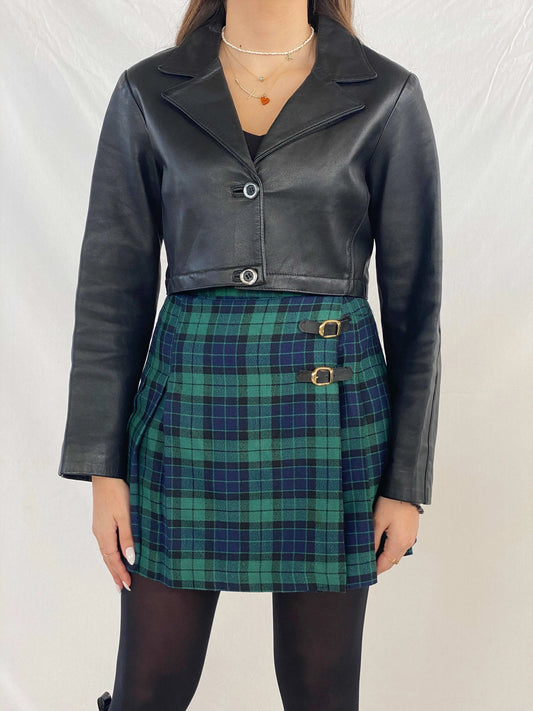 Vintage Leather Trend Cropped Genuine Leather Blazer - Balagan Vintage Leather Blazer 90s, Coats&Jackets, Deals, genuine leather, Juana, leather blazer, Women's Blazers, Women's Leather Jackets