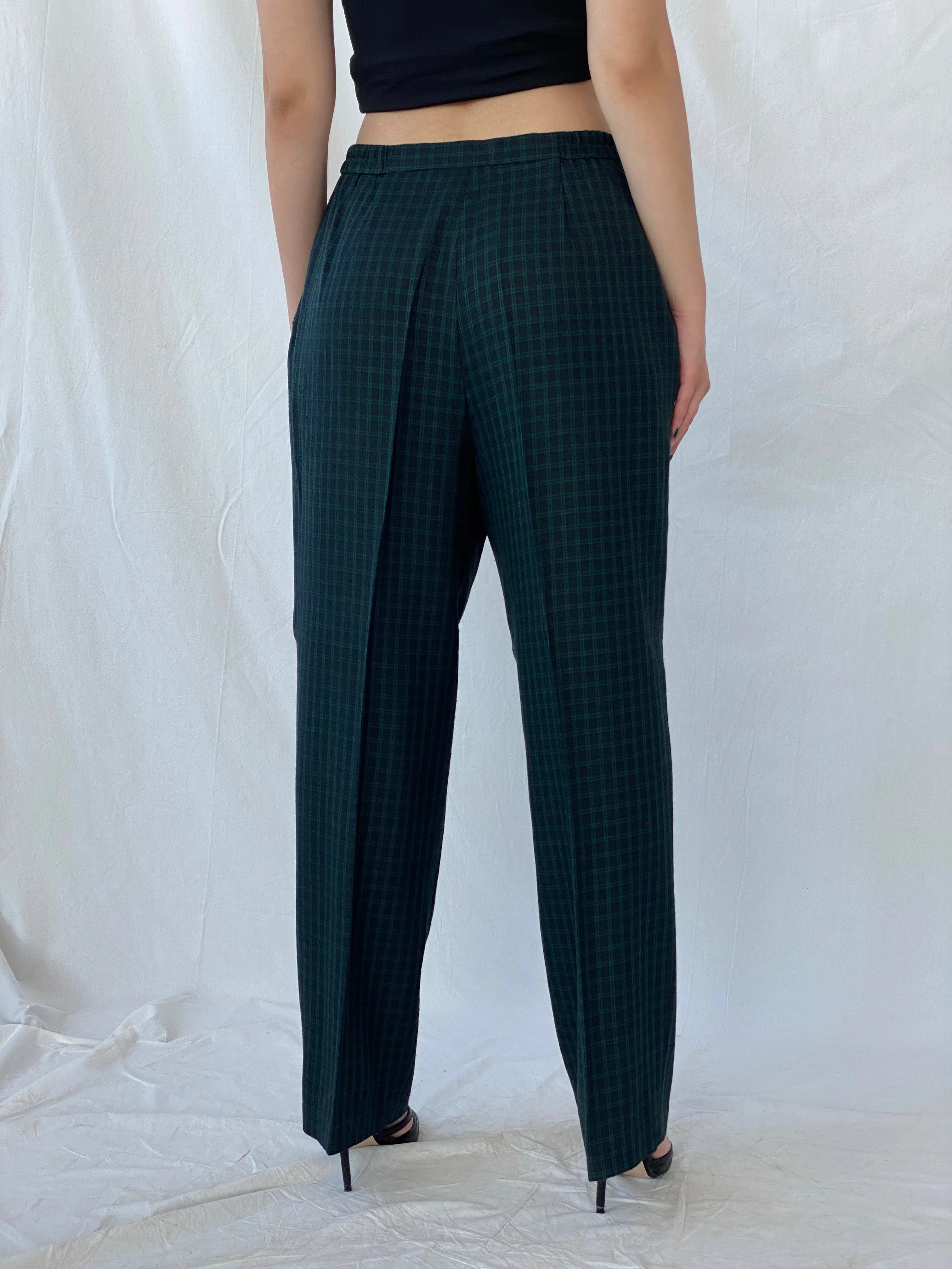 Vintage LESLIE FAY Sportswear Black and Green Plaid Blazer Pants Power Suit Set - XL - Balagan Vintage Maxi Dress 80s, 90s, Ayah, blazer, consignment, Melika, plaid, plaid blazer, tweed blazer