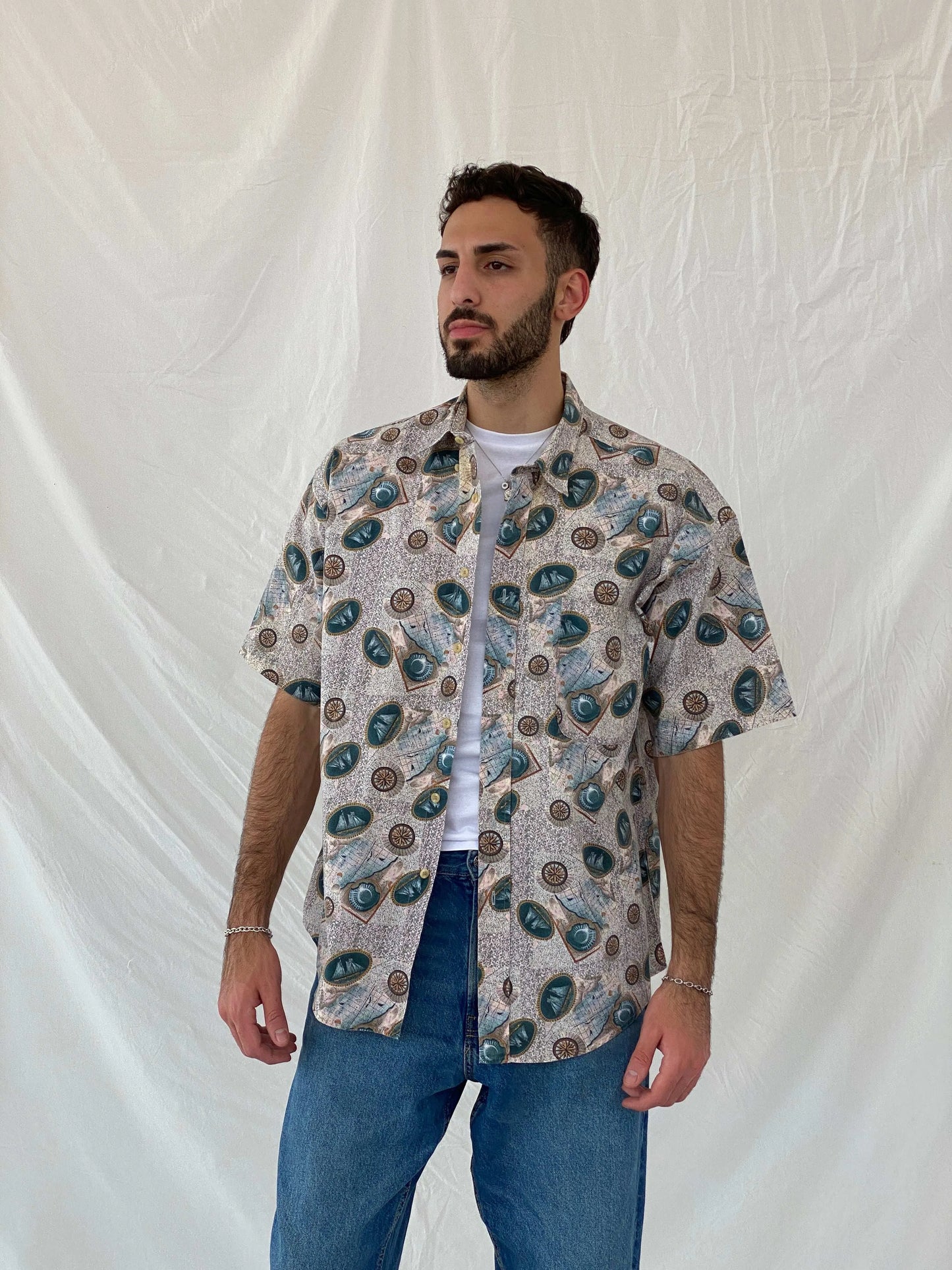 Vintage Links Edition Printed Cotton Shirt Size L - Balagan Vintage Half Sleeve Shirt 00s, 90s, Awsam, half sleeve shirt, printed shirt