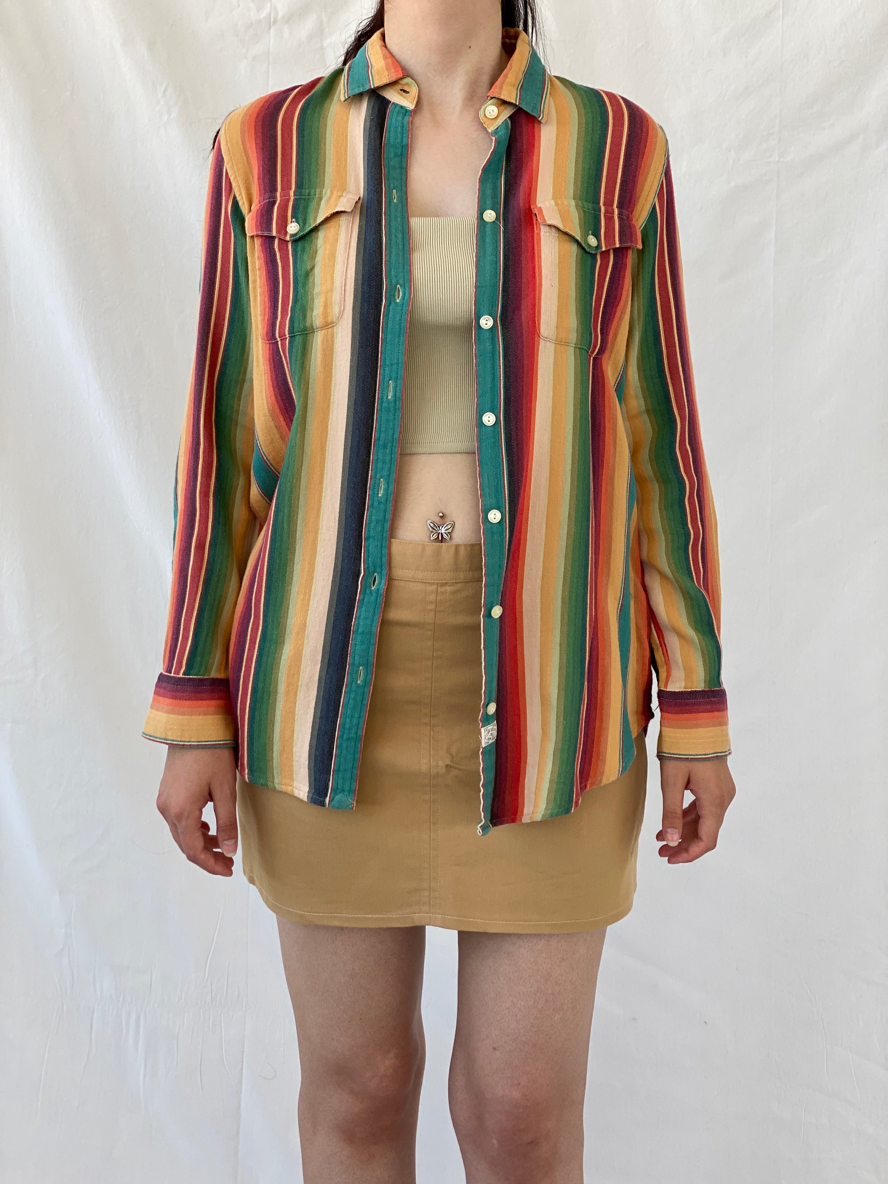 Vintage LRL Ralph Lauren Jeans Multicolor Striped Cotton Button-Up Shirt - M - Balagan Vintage Full Sleeve Shirt Ayah, full sleeve shirt, multicolored, NEW IN, shirt, striped, striped shirt, women shirt