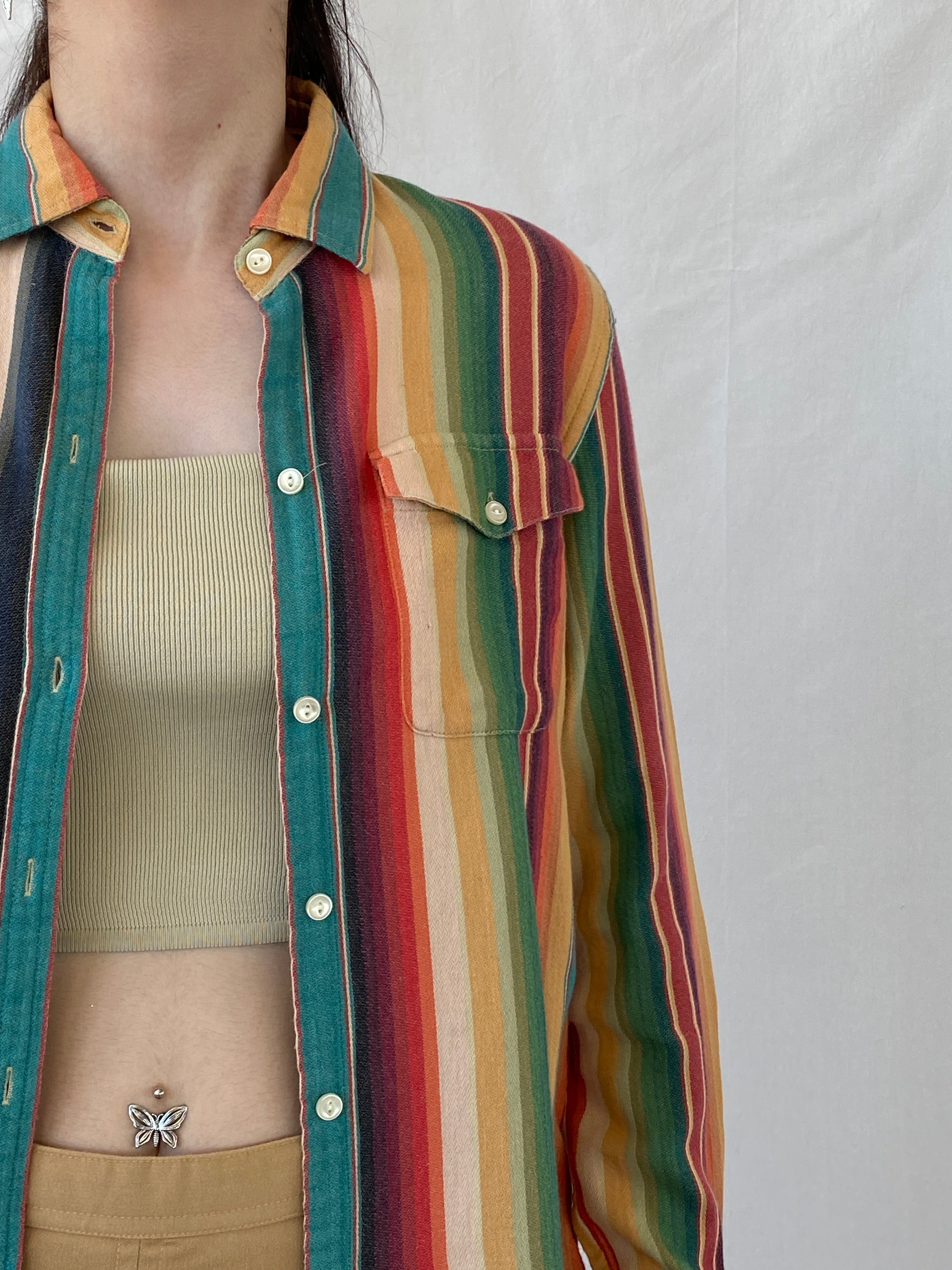 Vintage LRL Ralph Lauren Jeans Multicolor Striped Cotton Button-Up Shirt - M - Balagan Vintage Full Sleeve Shirt Ayah, full sleeve shirt, multicolored, NEW IN, shirt, striped, striped shirt, women shirt