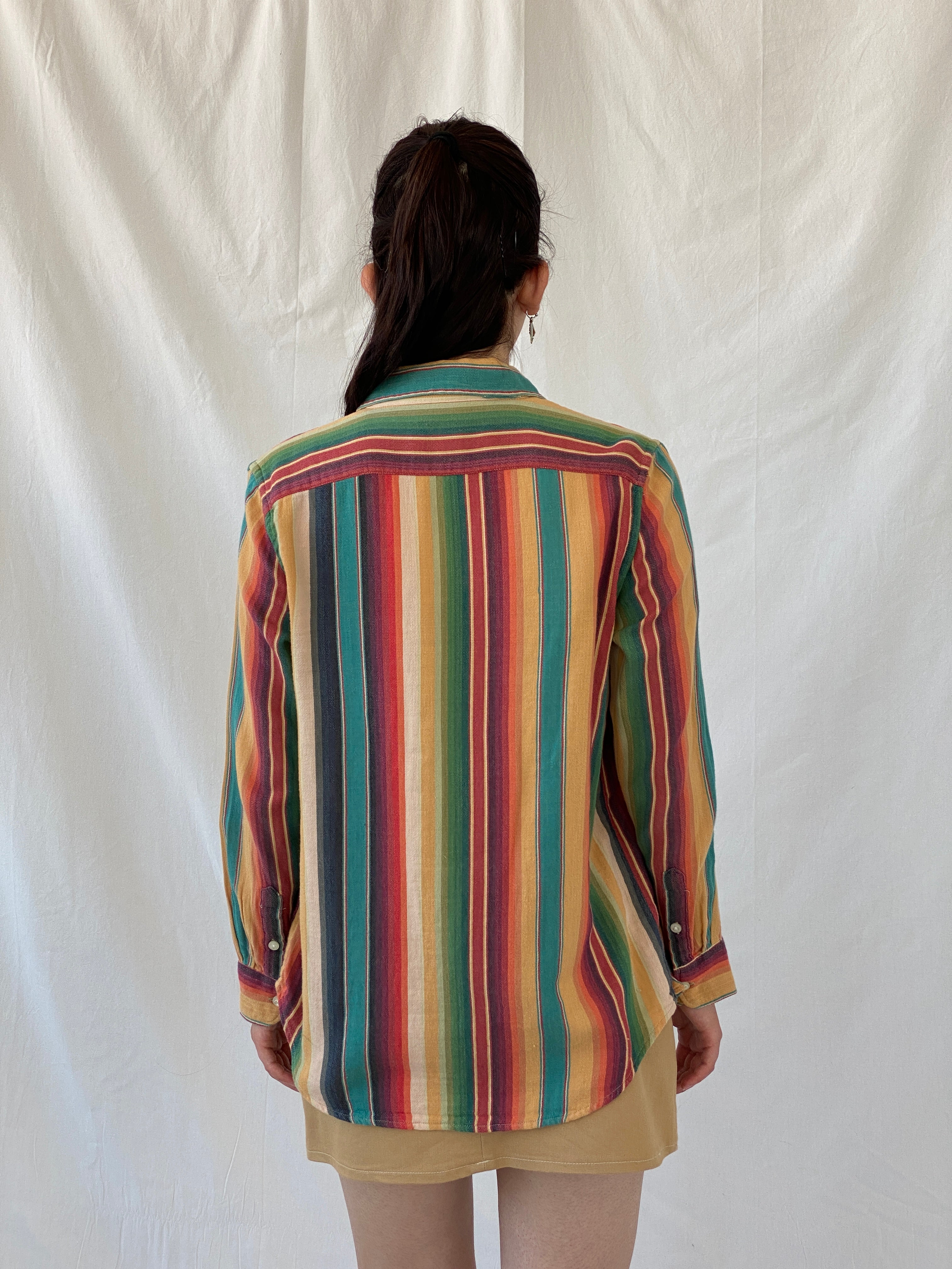 Vintage LRL Ralph Lauren Jeans Multicolor Striped Cotton Button-Up Shirt - M - Balagan Vintage Full Sleeve Shirt Ayah, full sleeve shirt, multicolored, NEW IN, shirt, striped, striped shirt, women shirt