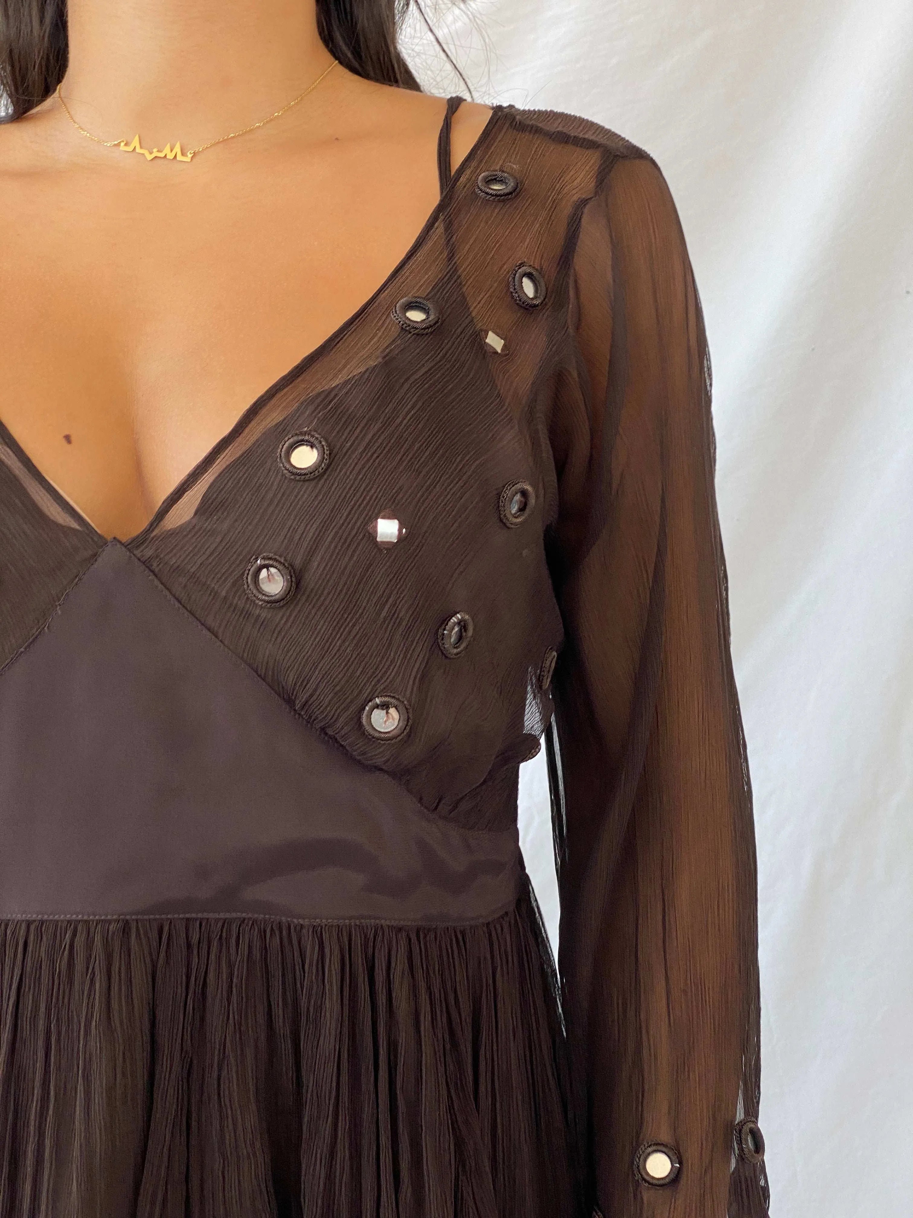 Vintage Madeline Brown Sheer Top - M - Balagan Vintage Full Sleeve Top 90s, full sleeve top, Lana, women top