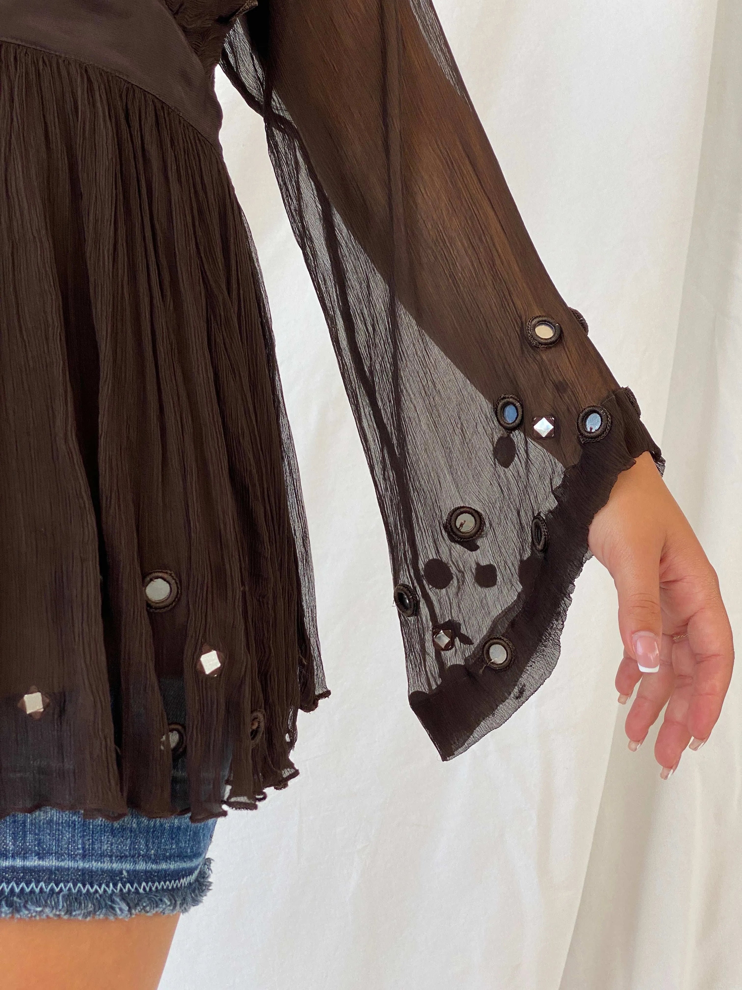 Vintage Madeline Brown Sheer Top - M - Balagan Vintage Full Sleeve Top 90s, full sleeve top, Lana, women top