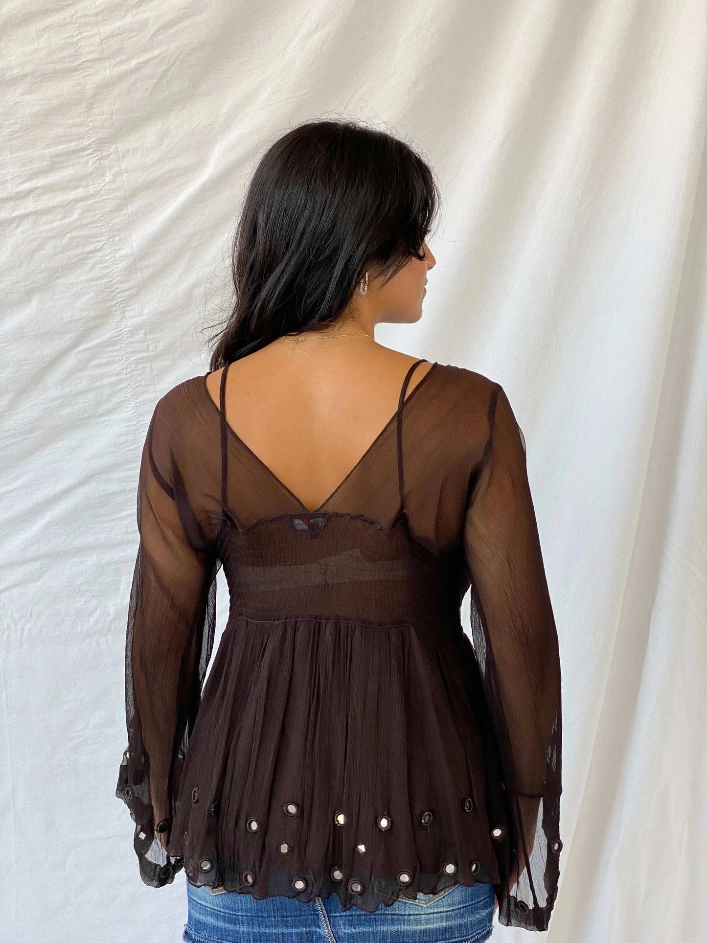 Vintage Madeline Brown Sheer Top - M - Balagan Vintage Full Sleeve Top 90s, full sleeve top, Lana, women top