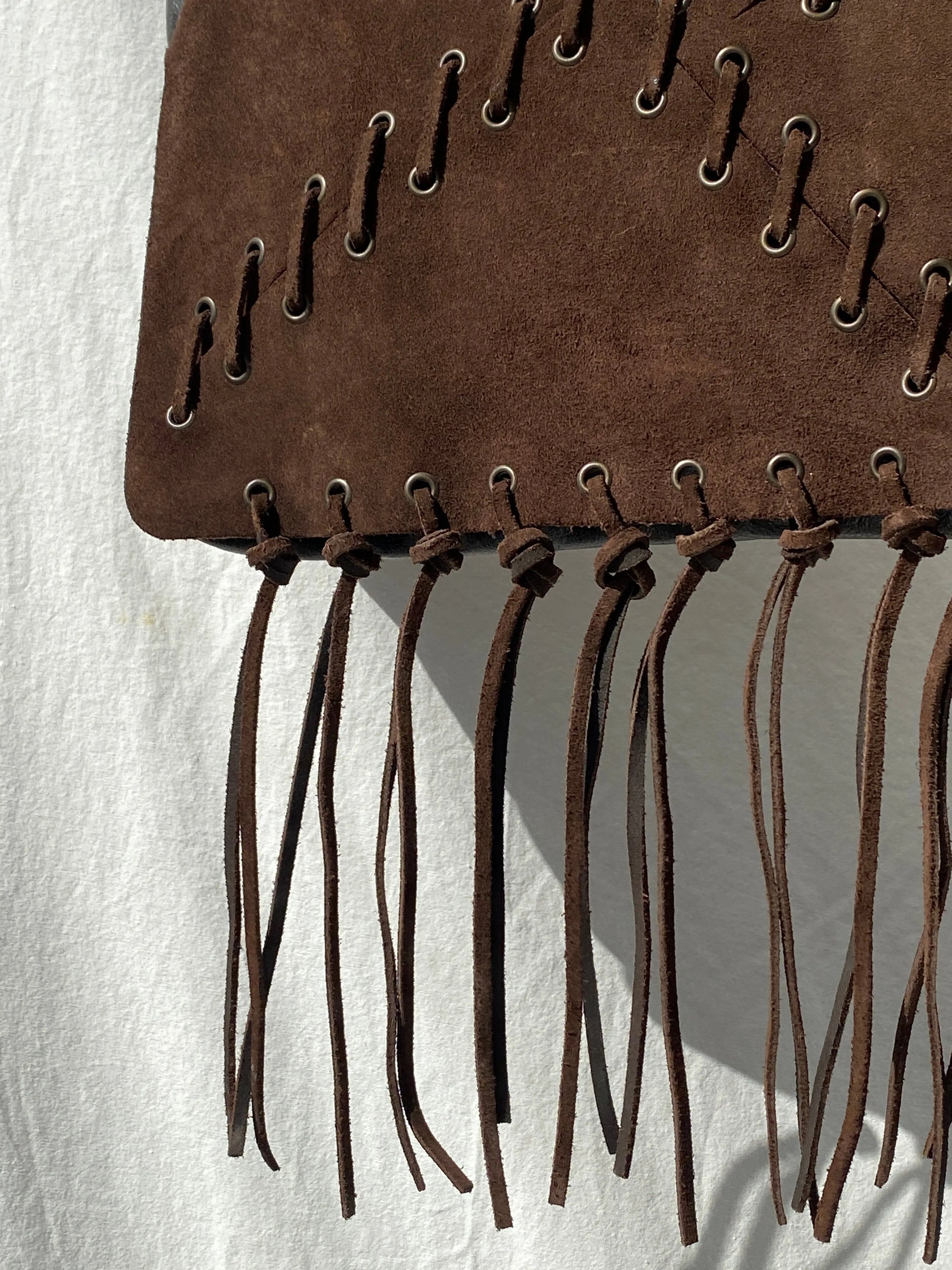 Vintage Malandrino Fringe Dark Brown Genuine Suede Bag - Balagan Vintage Handbags 00s, 90s, bag, genuine leather, shoulder bag, Y2K