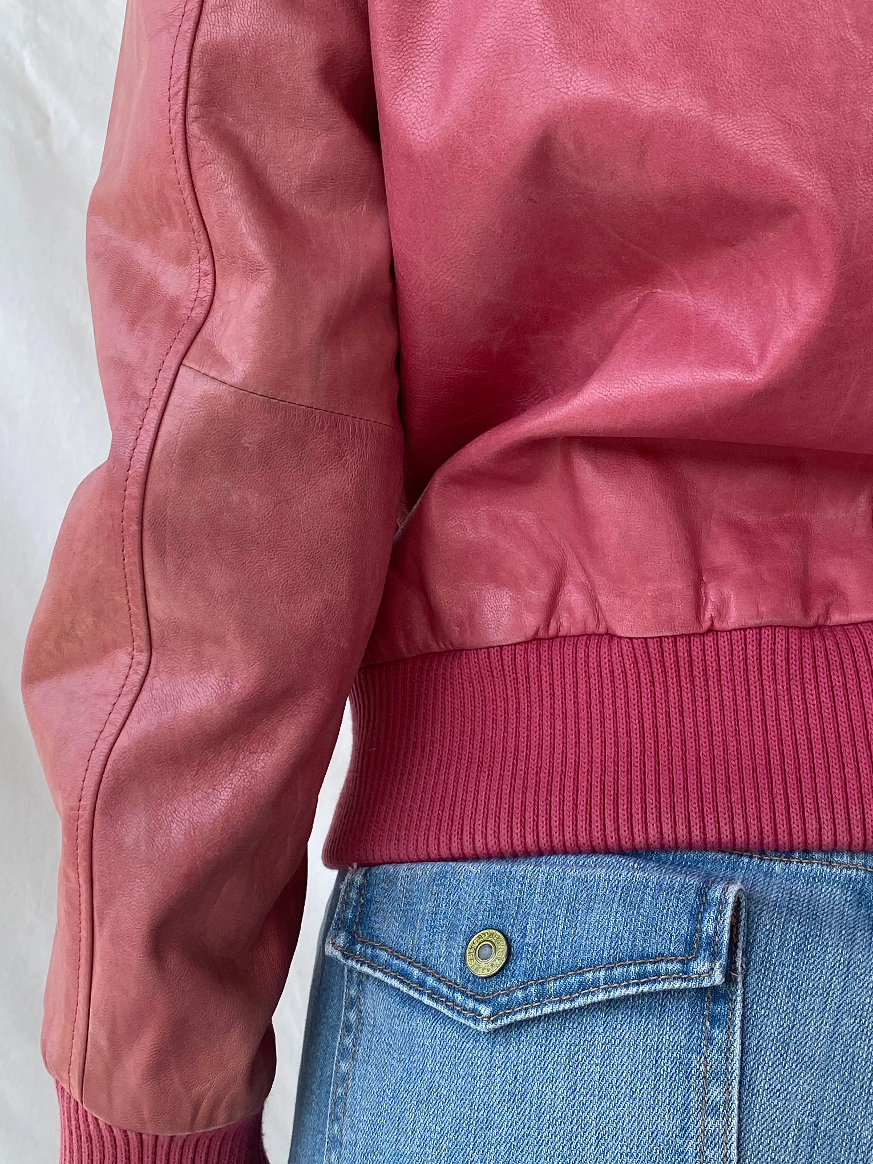 Vintage Mellachia Pink Women’s Genuine Leather Biker Style Bomber Jacket - M - Balagan Vintage Leather Jacket Ayah, genuine leather, genuine leather jacket, leather jacket