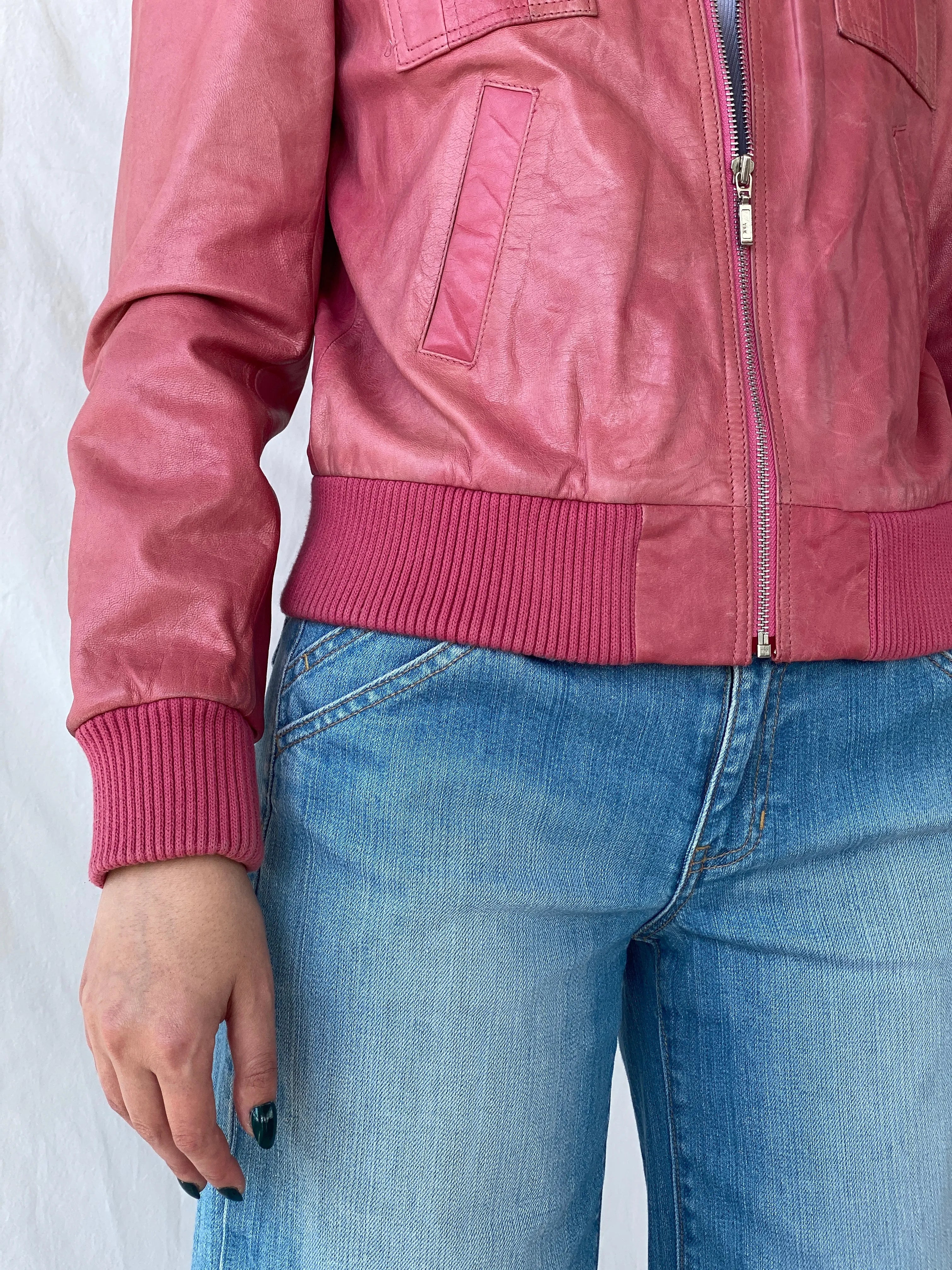 Vintage Mellachia Pink Women’s Genuine Leather Biker Style Bomber Jacket - M - Balagan Vintage Leather Jacket Ayah, genuine leather, genuine leather jacket, leather jacket