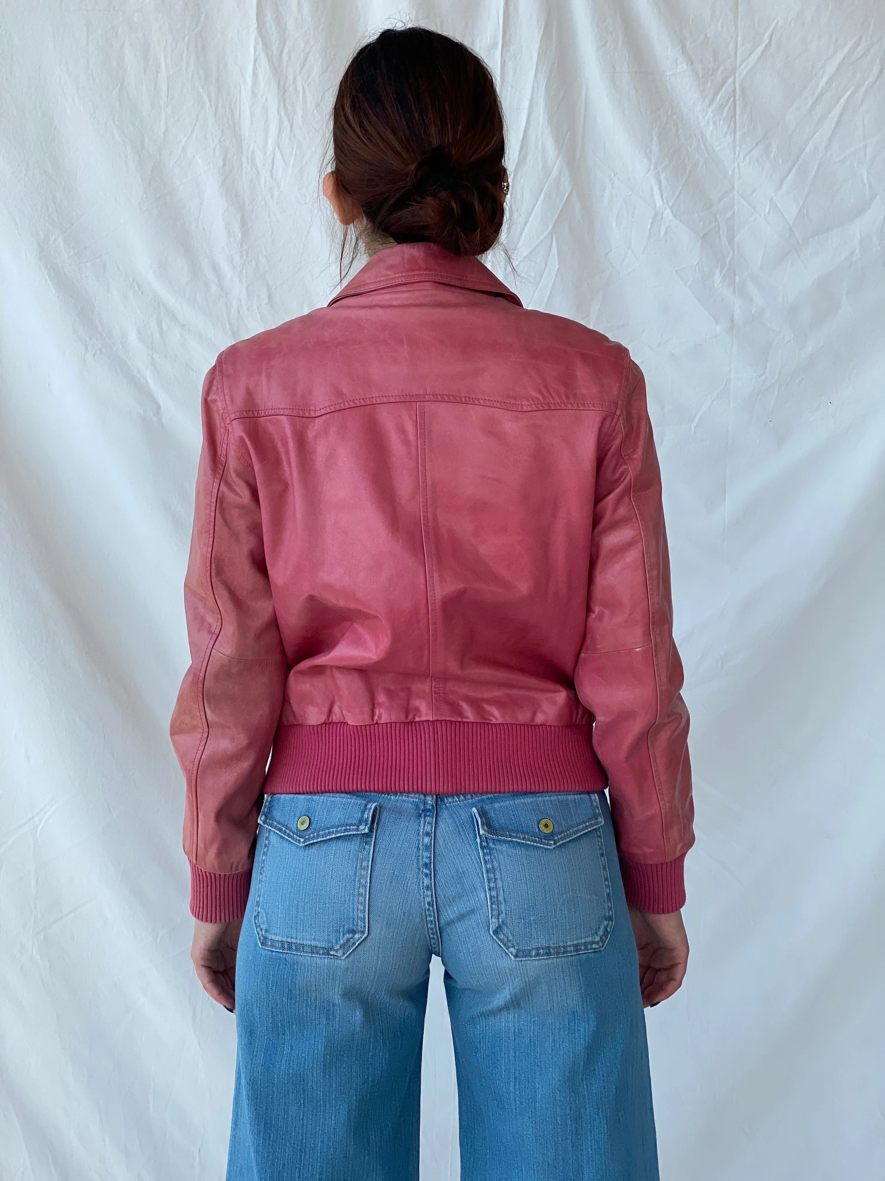 Vintage Mellachia Pink Women’s Genuine Leather Biker Style Bomber Jacket - M - Balagan Vintage Leather Jacket Ayah, genuine leather, genuine leather jacket, leather jacket