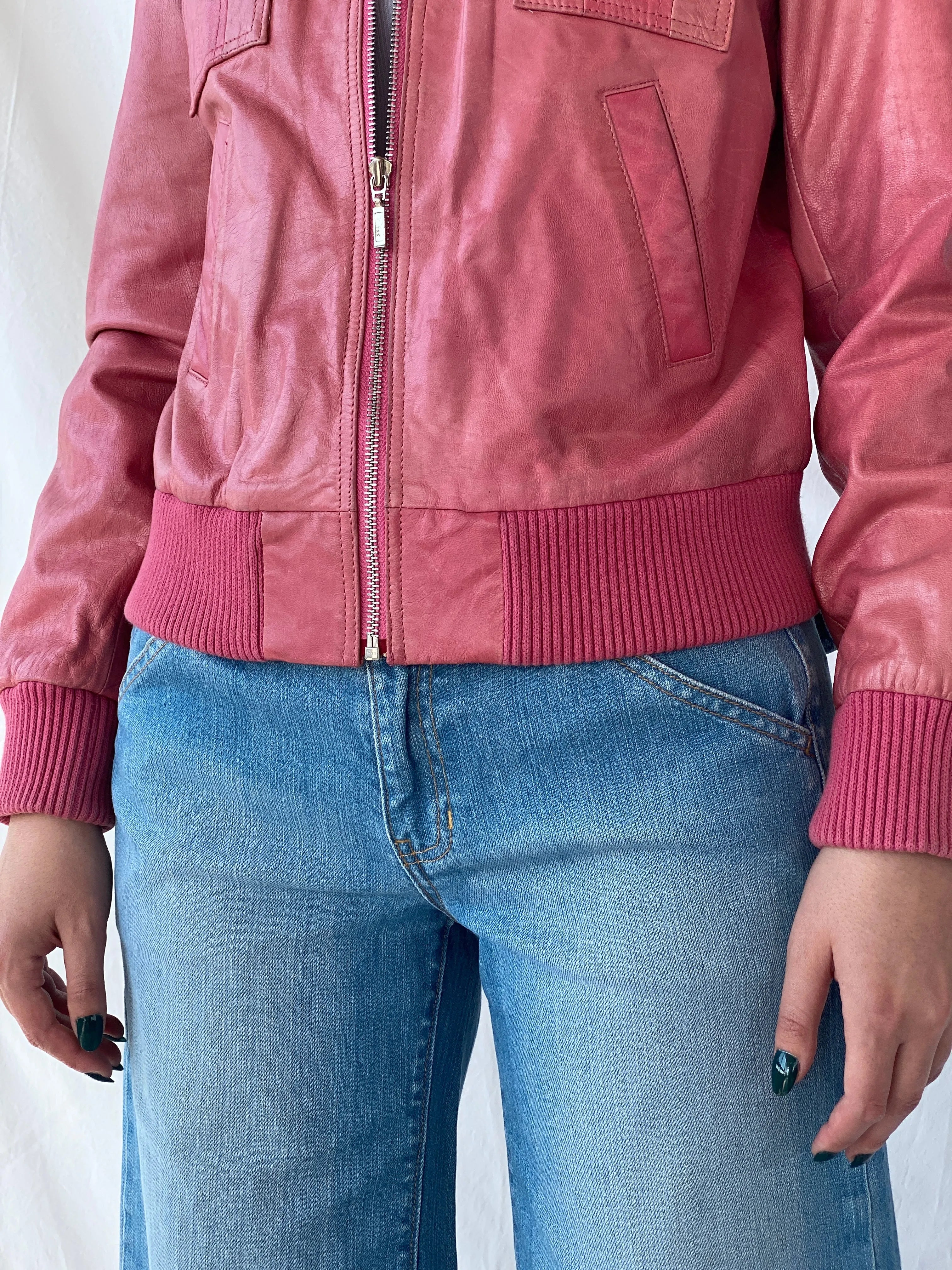 Vintage Mellachia Pink Women’s Genuine Leather Biker Style Bomber Jacket - M - Balagan Vintage Leather Jacket Ayah, genuine leather, genuine leather jacket, leather jacket