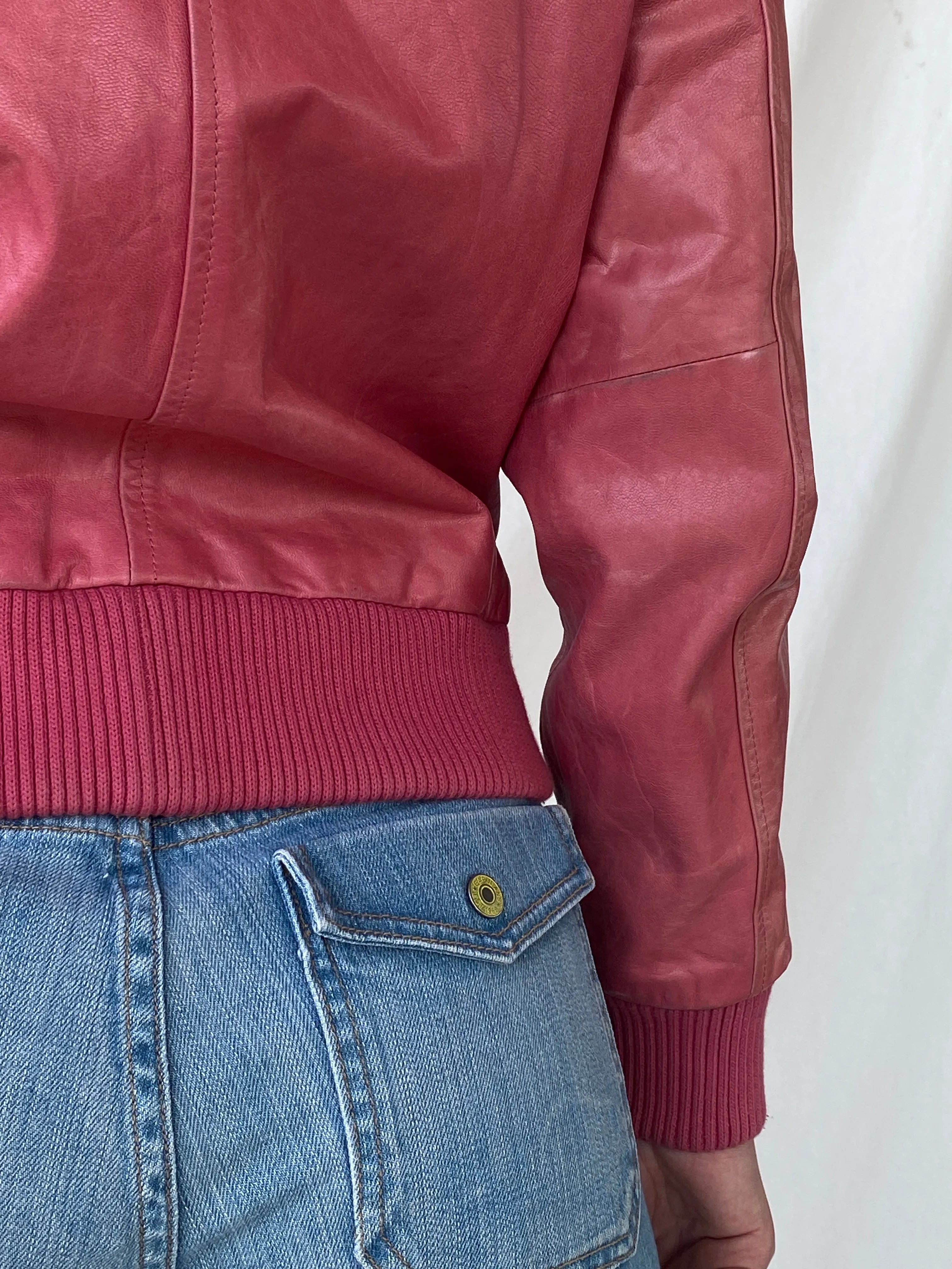 Vintage Mellachia Pink Women’s Genuine Leather Biker Style Bomber Jacket - M - Balagan Vintage Leather Jacket Ayah, genuine leather, genuine leather jacket, leather jacket