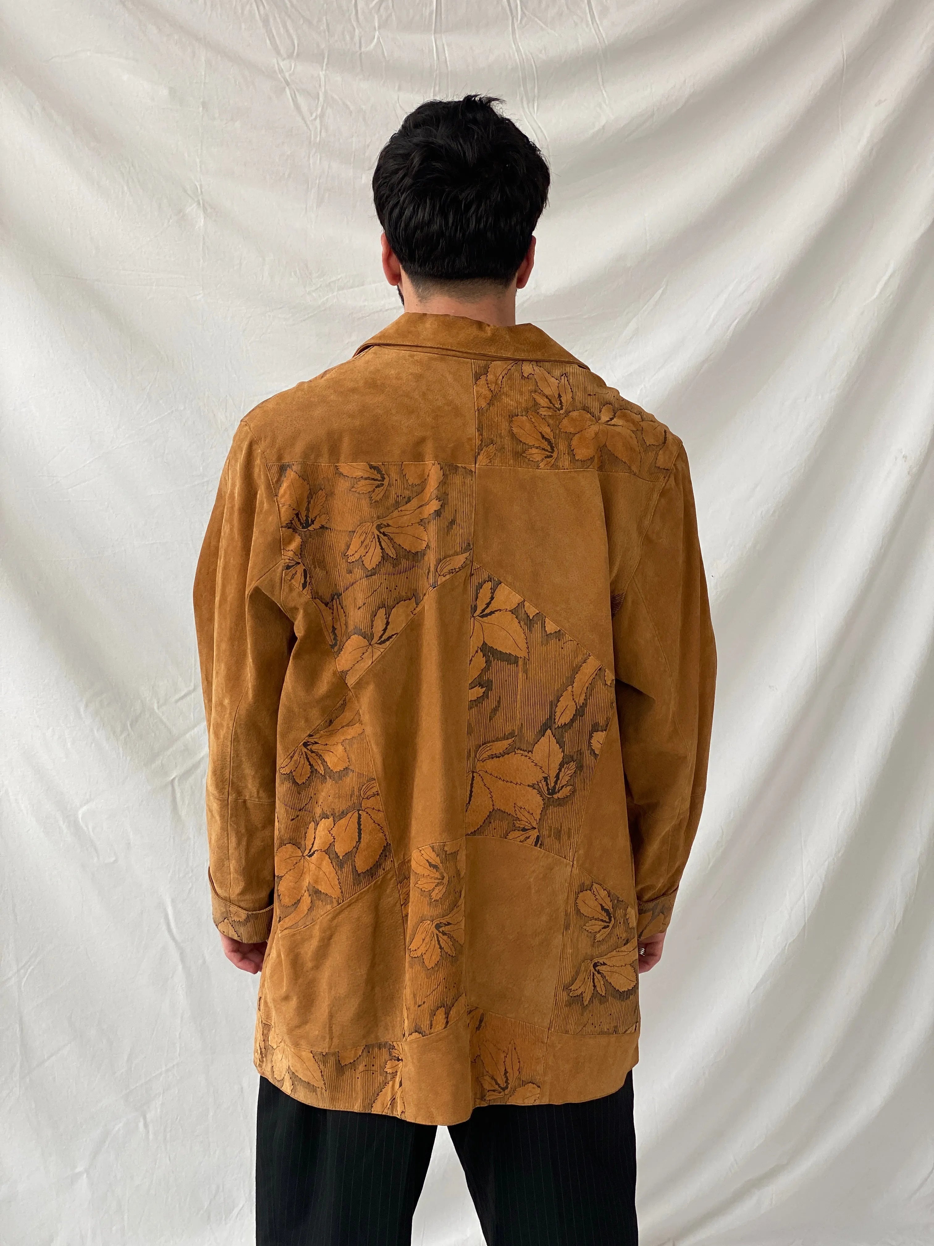 Vintage Men’s Genuine Brown Suede Leather Oversized Floral Blazer - XL - Balagan Vintage Leather Jacket 90s, blazer, brown leather, full sleeve blazer, genuine leather, genuine leather jacket, Hamza, leather blazer, men blazer, winter