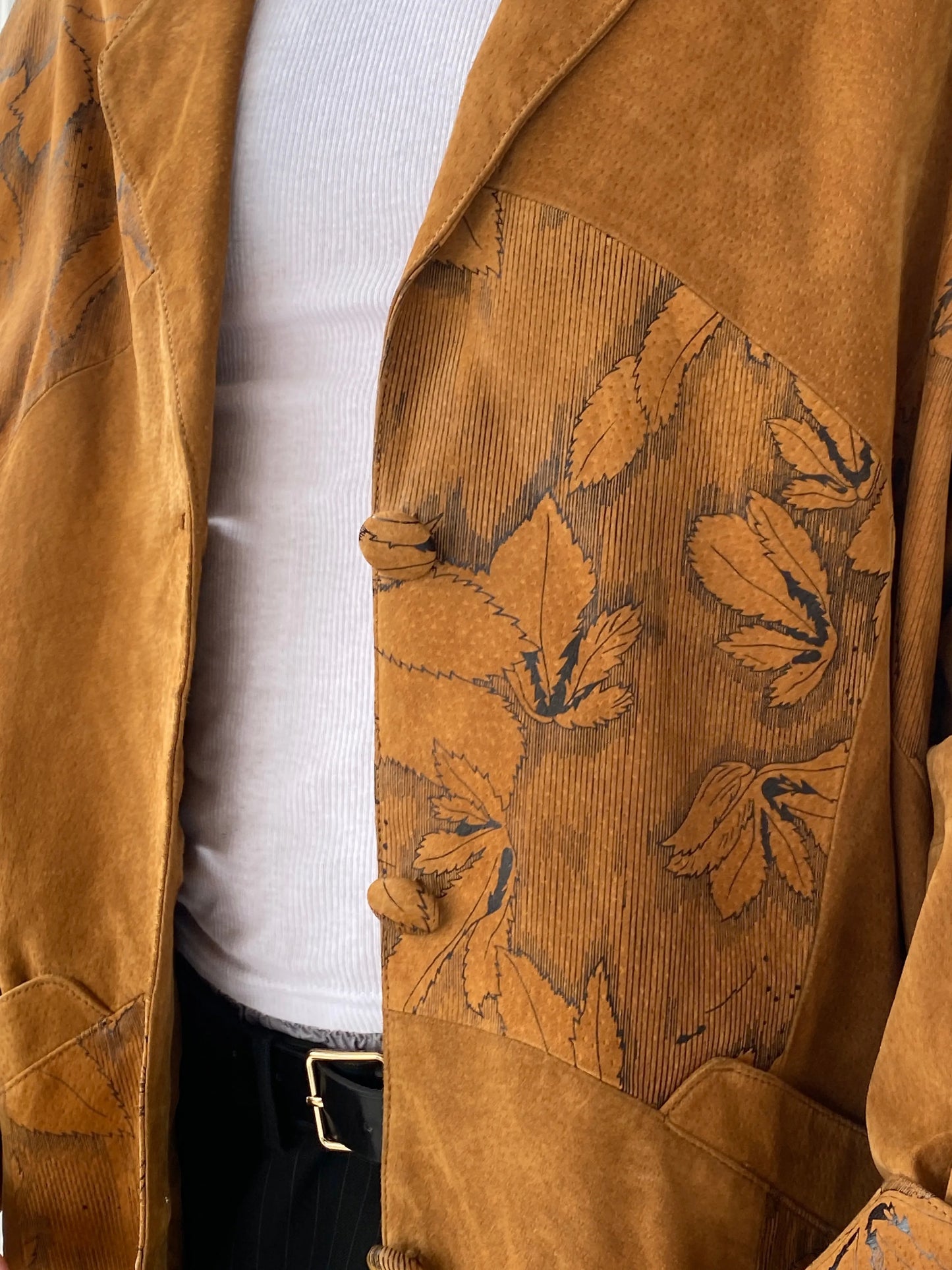 Vintage Men’s Genuine Brown Suede Leather Oversized Floral Blazer - XL - Balagan Vintage Leather Jacket 90s, blazer, brown leather, full sleeve blazer, genuine leather, genuine leather jacket, Hamza, leather blazer, men blazer, winter