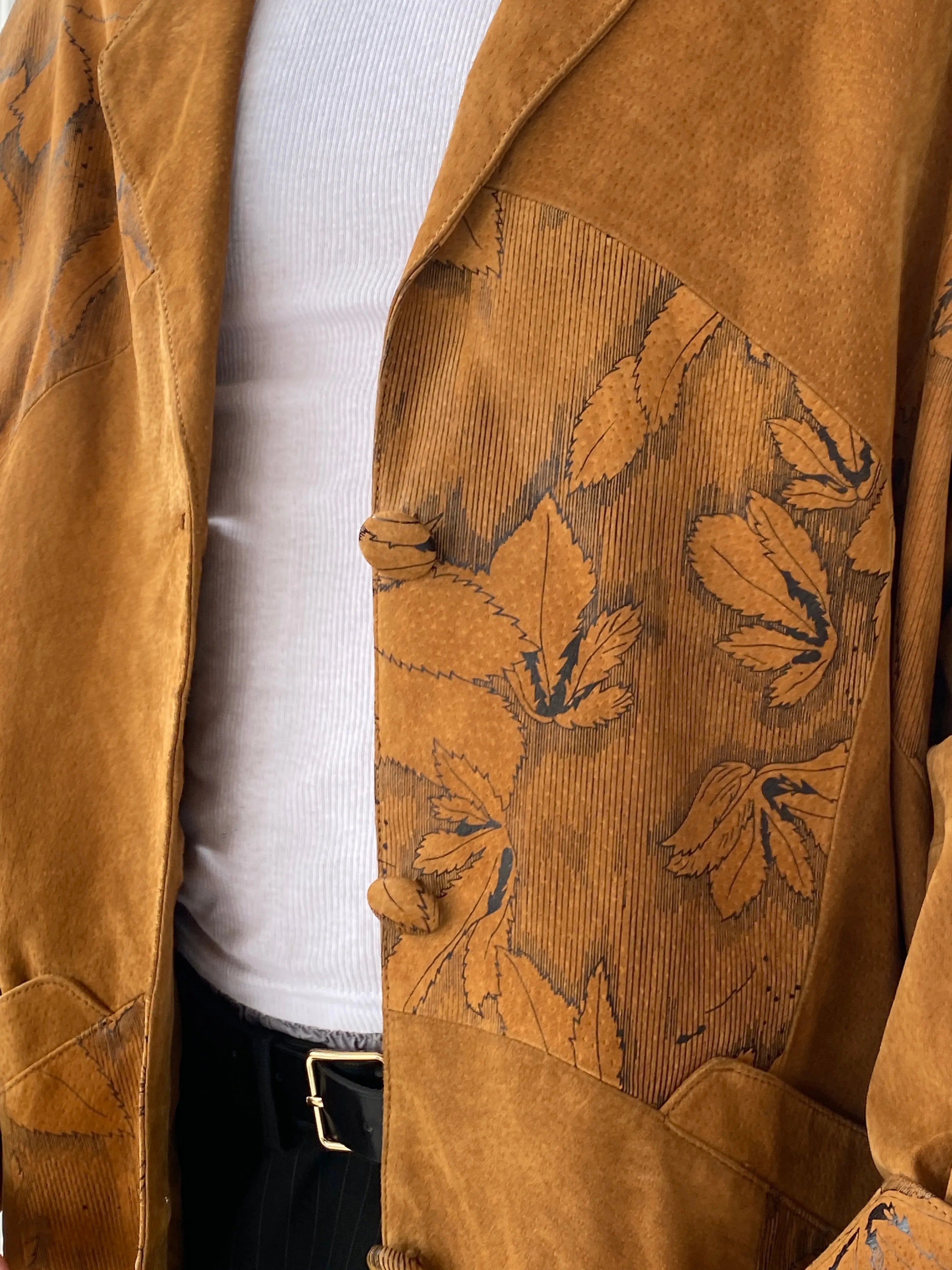 Vintage Men’s Genuine Brown Suede Leather Oversized Floral Blazer - XL - Balagan Vintage Leather Jacket 90s, blazer, brown leather, full sleeve blazer, genuine leather, genuine leather jacket, Hamza, leather blazer, men blazer, winter