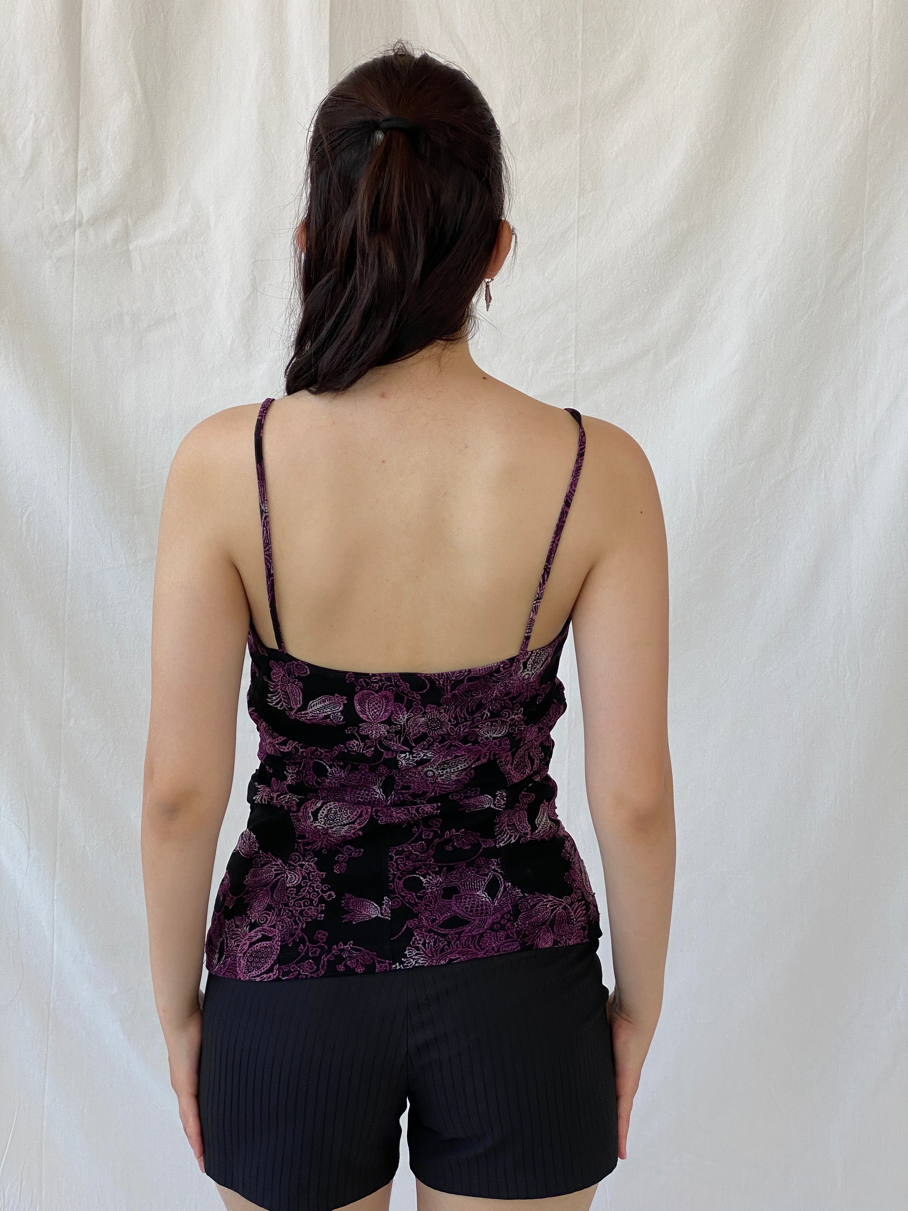 Vintage Mexx Floral Ruched Waist Camisole Purple & Black Cami Top - XL - Balagan Vintage Cami 00s, Ayah, Cami, NEW IN, summer, women top