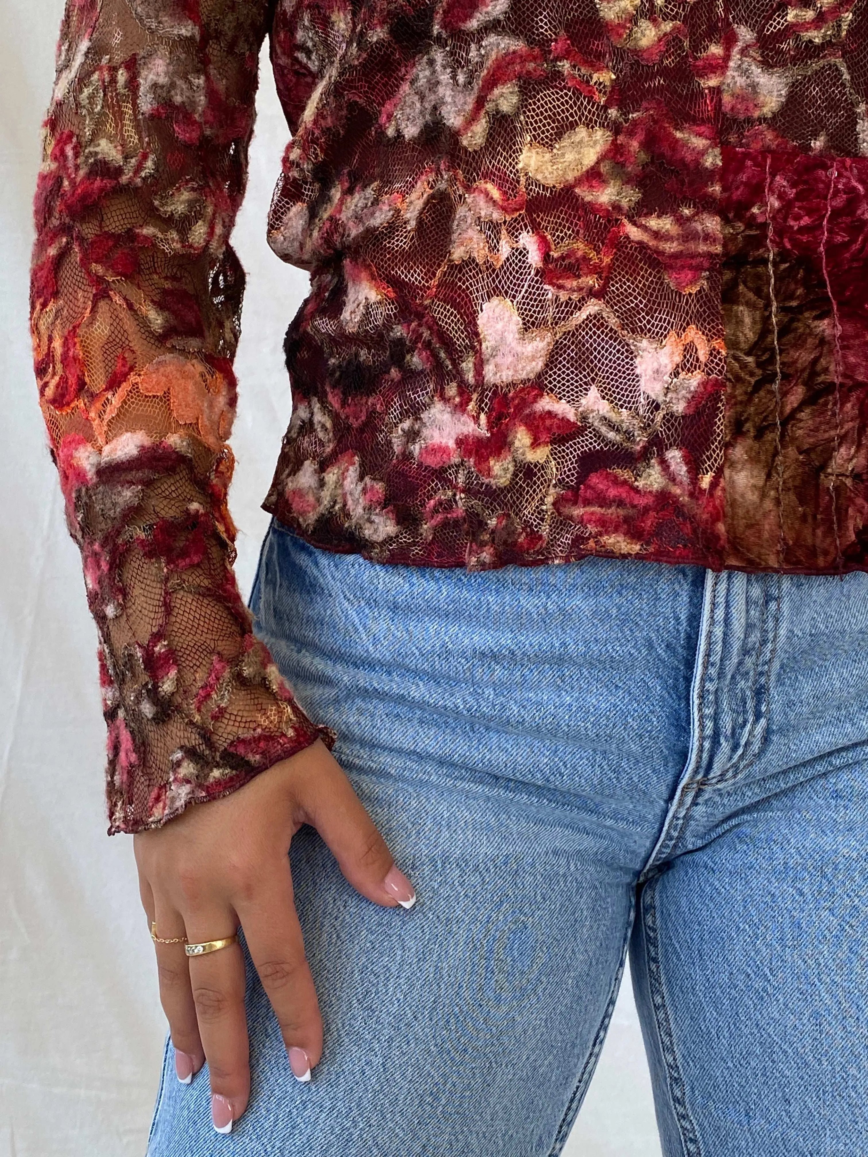 Vintage Model Velvet Lace Full-Sleeve Top - M/L - Balagan Vintage Full Sleeve Top 00s, 90s, Lana, mesh top, winter