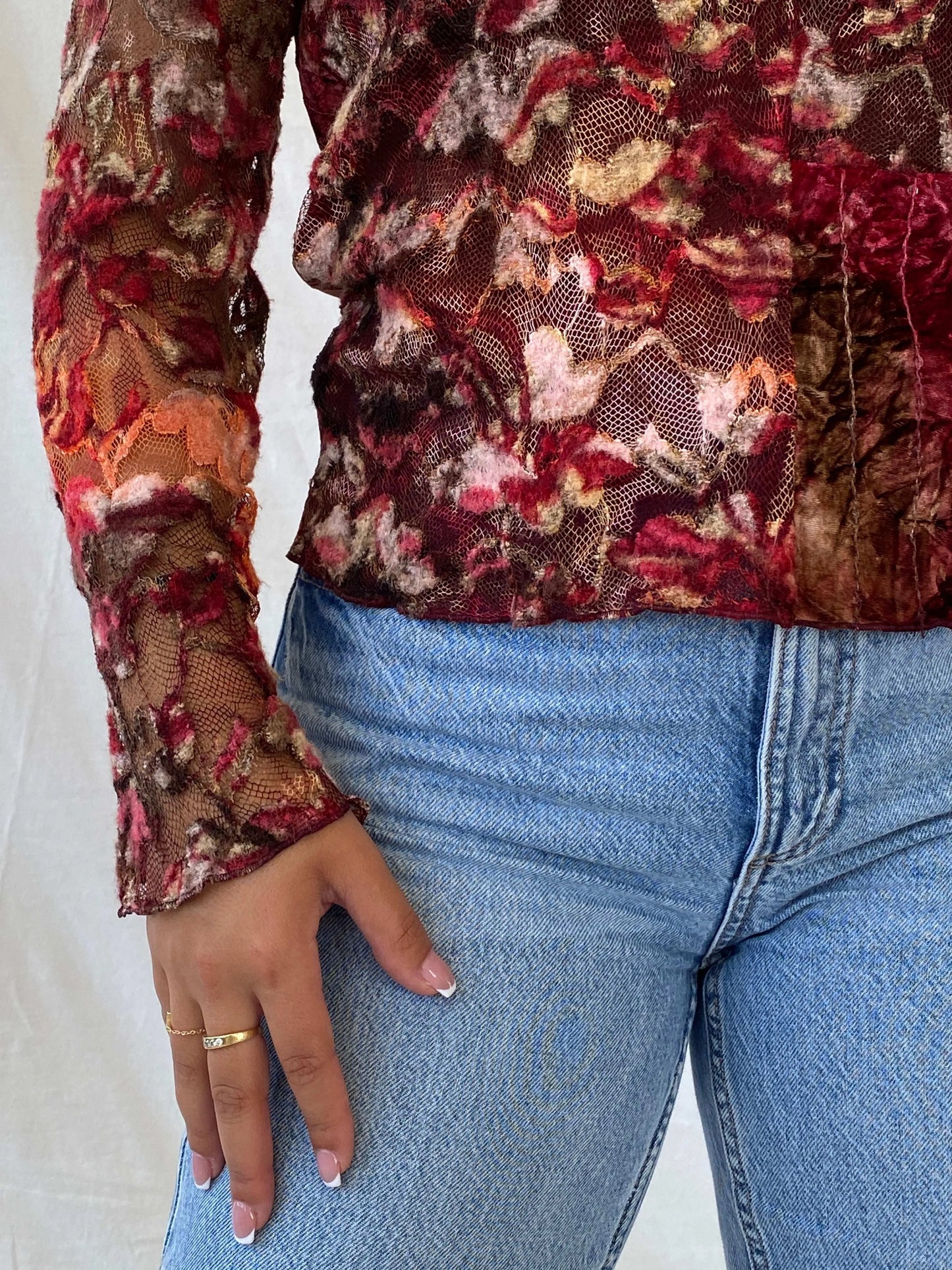 Vintage Model Velvet Lace Full-Sleeve Top - M/L - Balagan Vintage Full Sleeve Top 00s, 90s, Lana, mesh top, winter