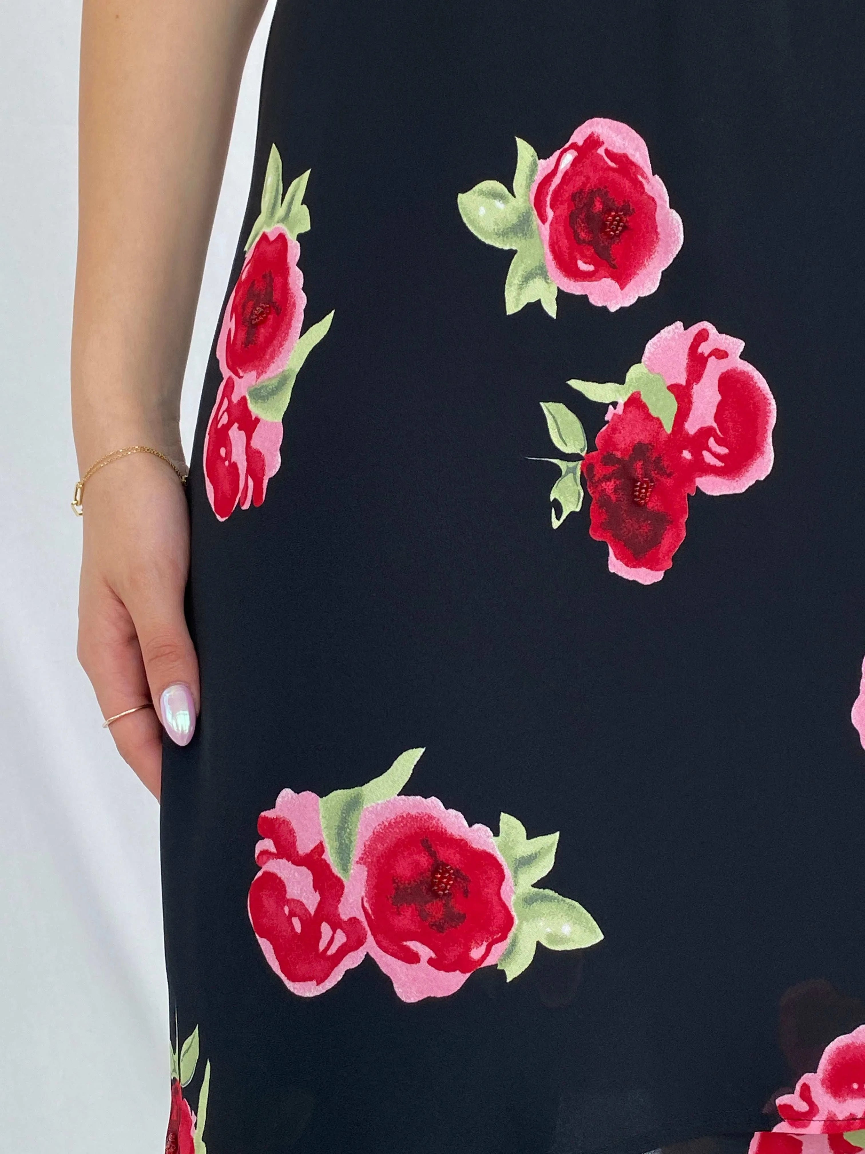 Vintage Molly Malloy Floral Beaded Midi Dress - Size M - Balagan Vintage Midi Dress 90s, Deals, dress, floral, floral dress, floral print, Juana, maxi dress, midi dress