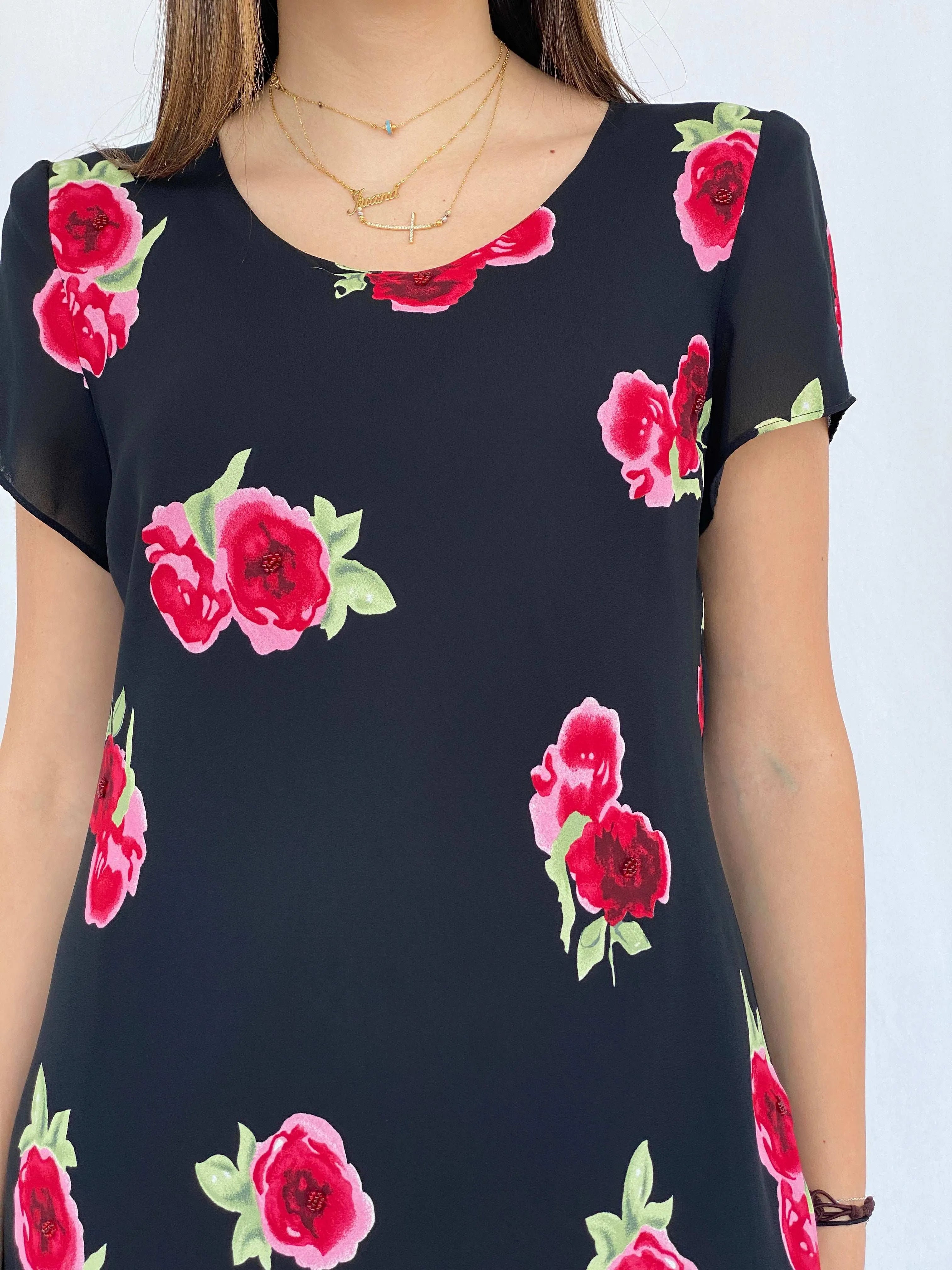 Vintage Molly Malloy Floral Beaded Midi Dress - Size M - Balagan Vintage Midi Dress 90s, Deals, dress, floral, floral dress, floral print, Juana, maxi dress, midi dress
