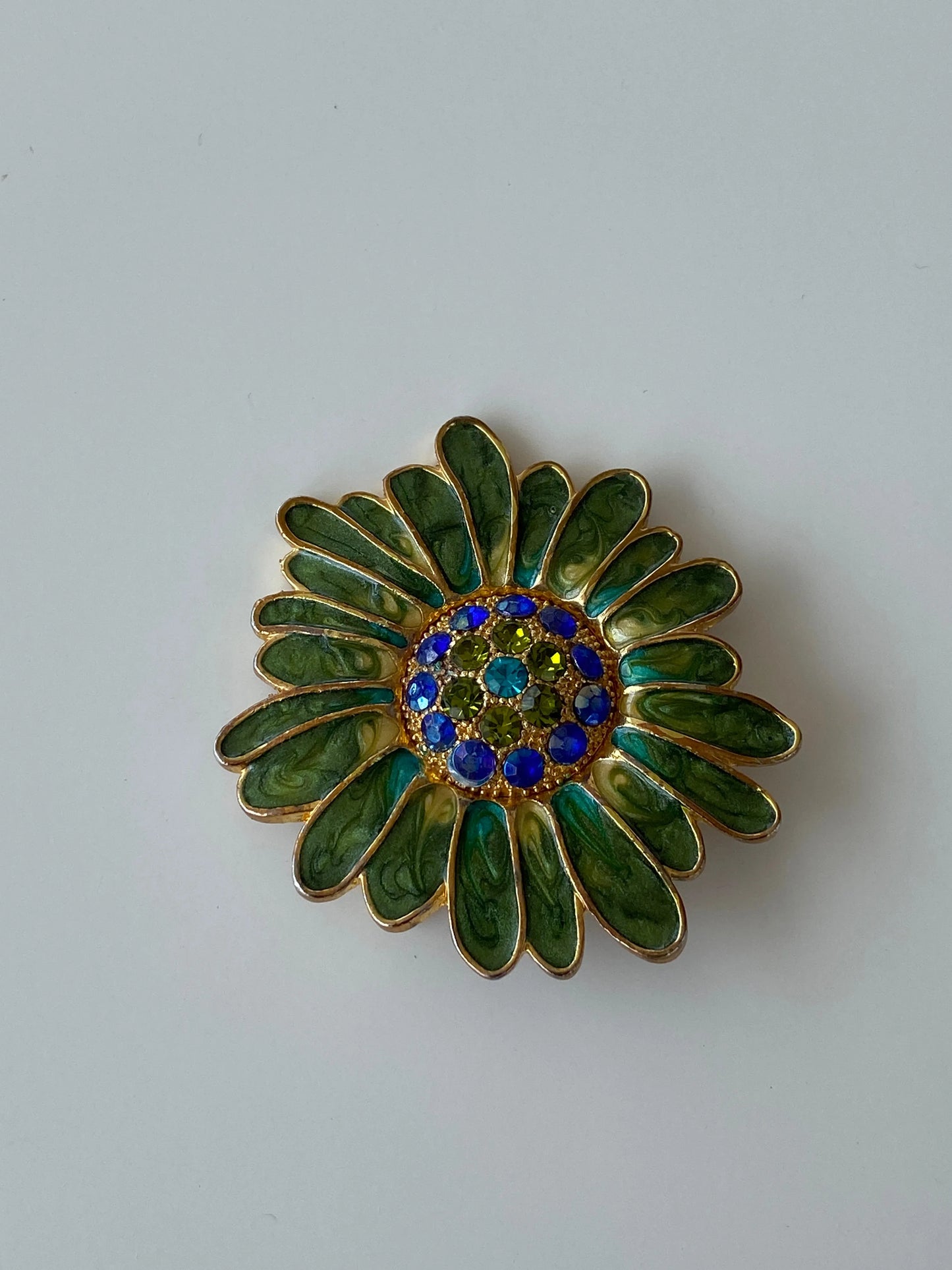 Vintage Monet Green Floral Enamel And Rhinestone Pin Brooch - Balagan Vintage Brooch 00s, Brooch