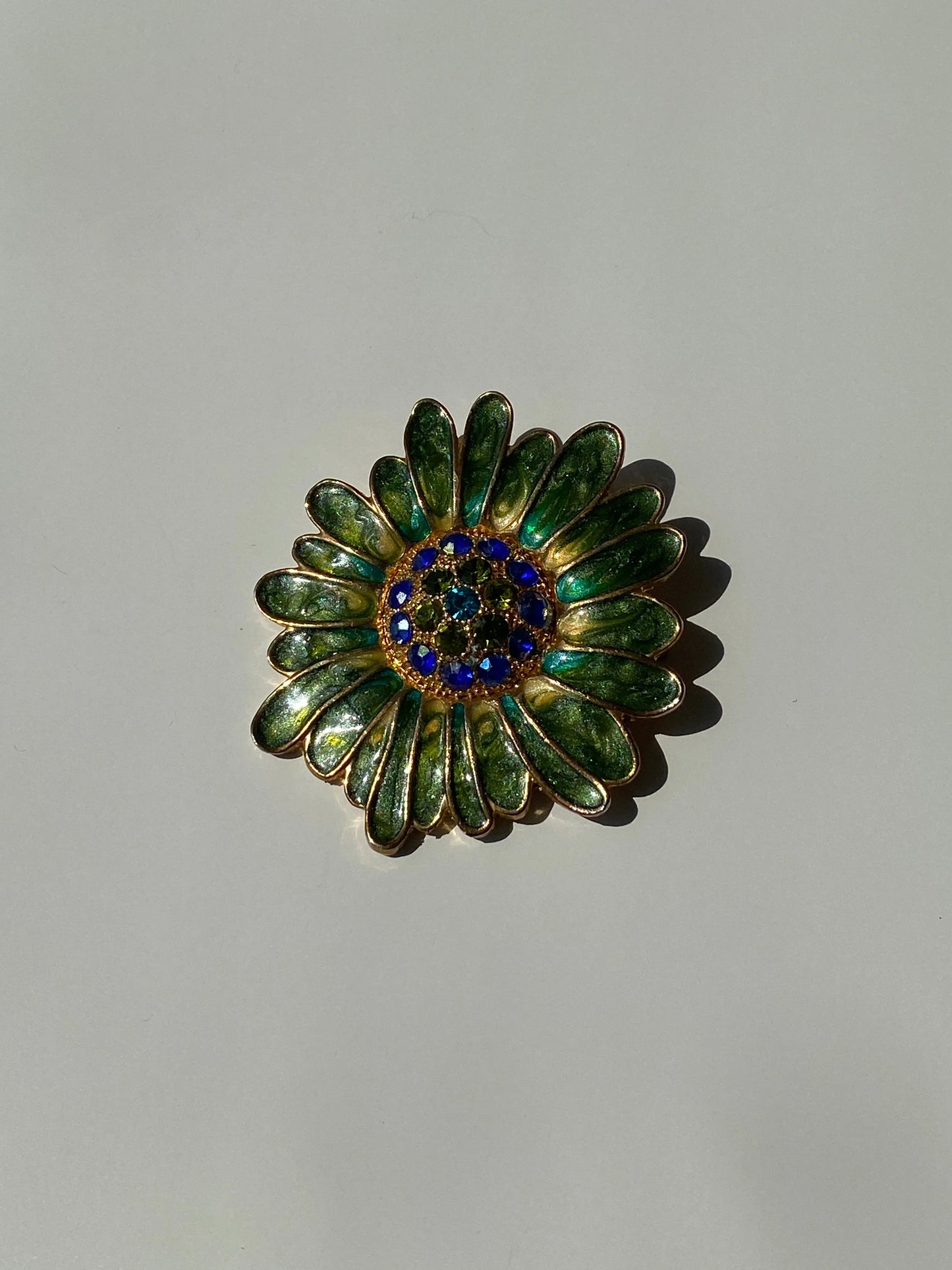 Vintage Monet Green Floral Enamel And Rhinestone Pin Brooch - Balagan Vintage Brooch 00s, Brooch