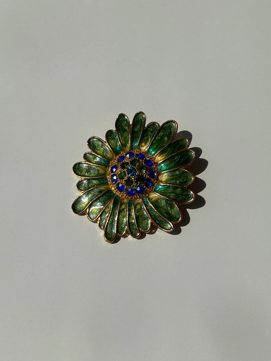 Vintage Monet Green Floral Enamel And Rhinestone Pin Brooch - Balagan Vintage Brooch 00s, Brooch
