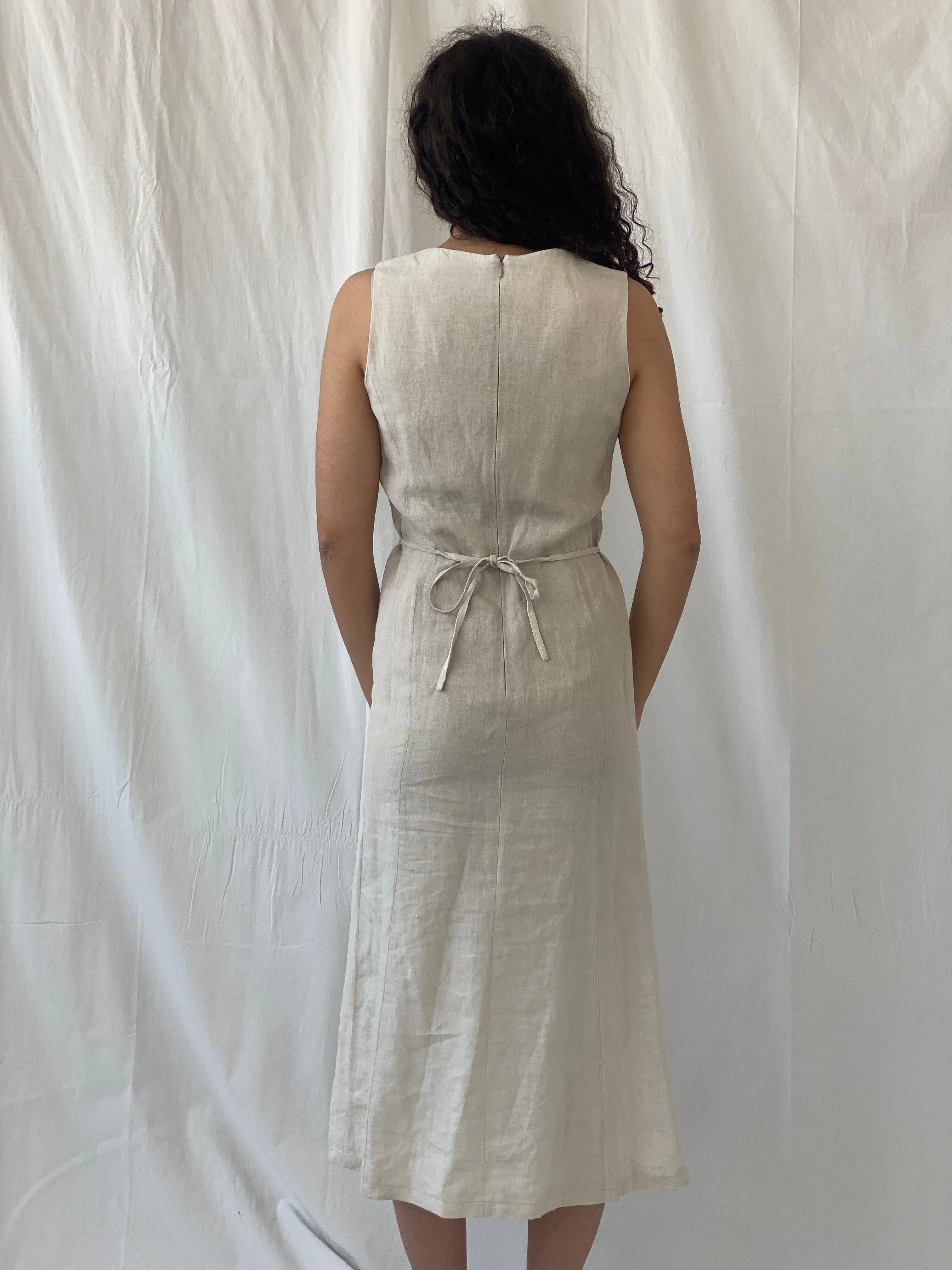 Vintage Motys Collection Paris Beige Linen Midaxi Women’s Dress - M - Balagan Vintage Maxi Dress Celine, dress, linen, midi dress, summer, Y2K dress