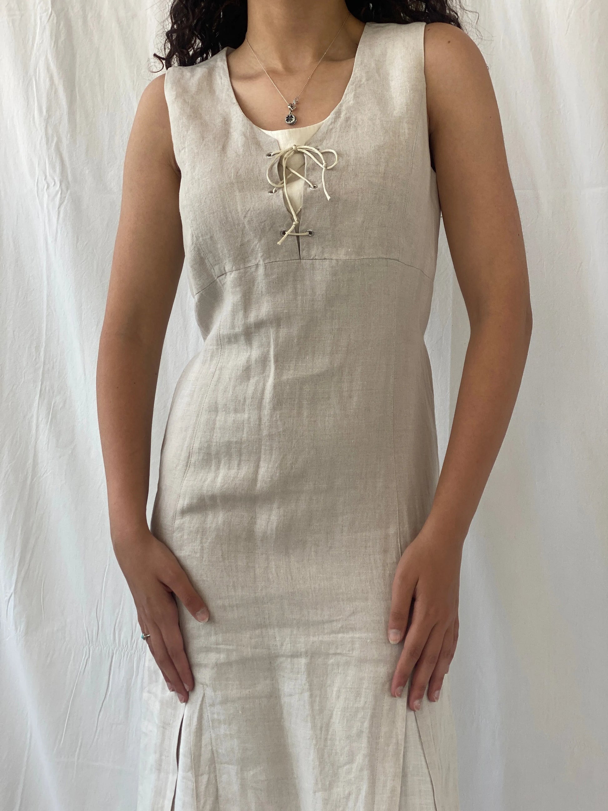 Vintage Motys Collection Paris Beige Linen Midaxi Women’s Dress - M - Balagan Vintage Maxi Dress Celine, dress, linen, midi dress, summer, Y2K dress