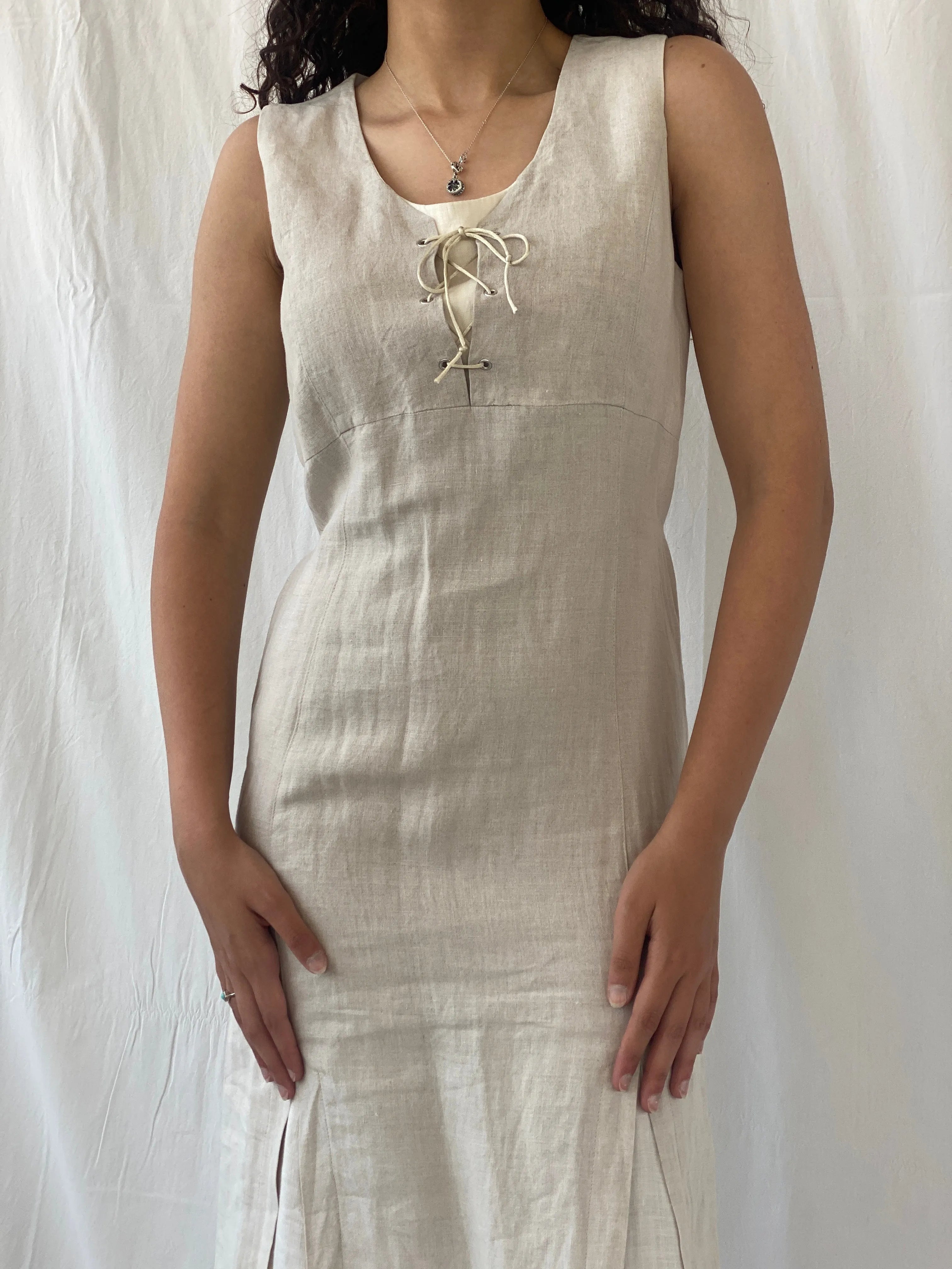 Vintage Motys Collection Paris Beige Linen Midaxi Women’s Dress - M - Balagan Vintage Maxi Dress Celine, dress, linen, midi dress, summer, Y2K dress