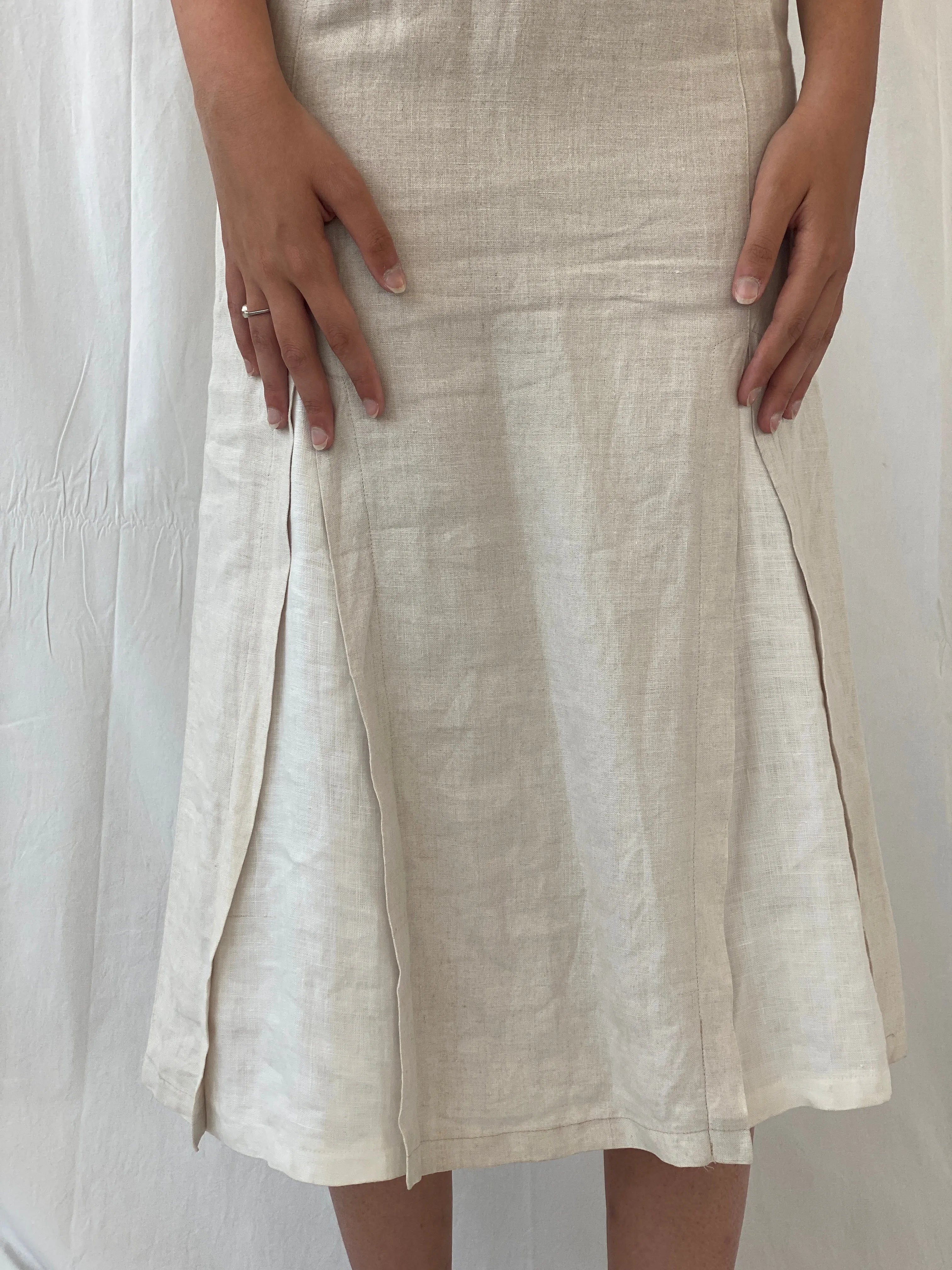 Vintage Motys Collection Paris Beige Linen Midaxi Women’s Dress - M - Balagan Vintage Maxi Dress Celine, dress, linen, midi dress, summer, Y2K dress
