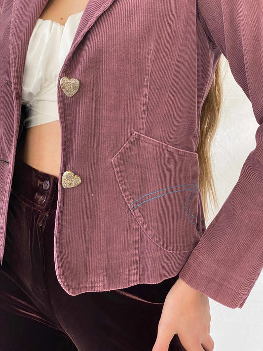Vintage N&B Purple Corduroy Fitted Cotton Blazer - S - Balagan Vintage Blazer 90s, blazer, Coats&Jackets, full sleeve blazer, Mira, silk, winter, Women's Blazers