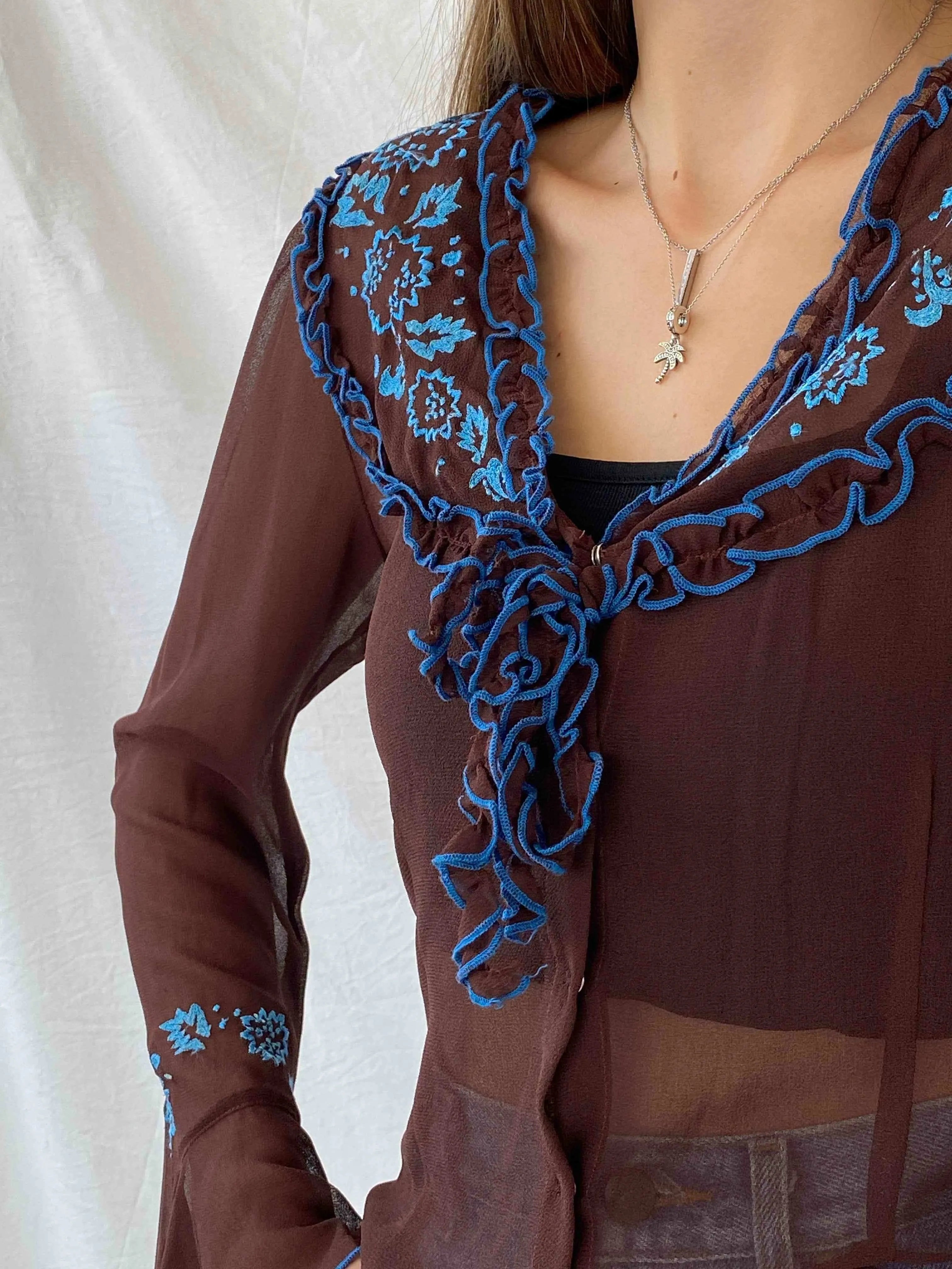 Vintage NDEH Floral Embroidered Sheer Top - Balagan Vintage Mesh Top Deals, floral mesh, full sleeve top, mesh top, Mira