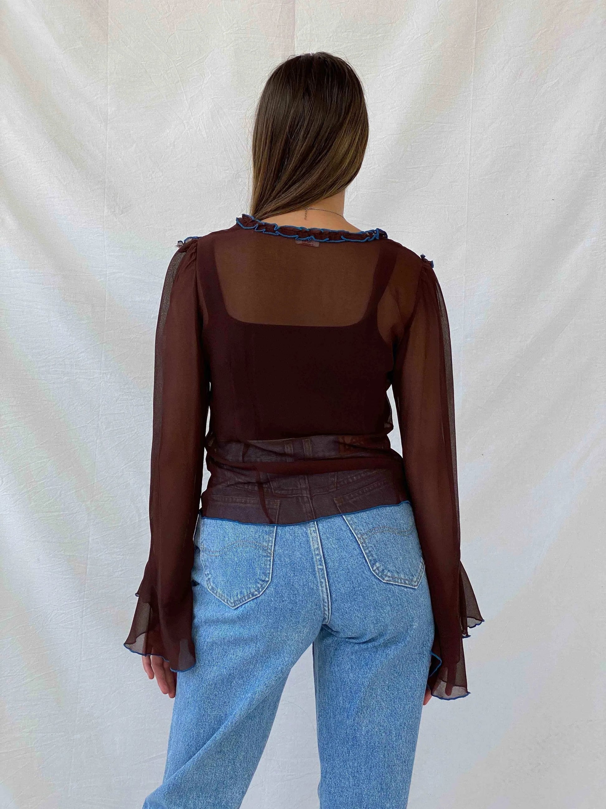 Vintage NDEH Floral Embroidered Sheer Top - Balagan Vintage Mesh Top Deals, floral mesh, full sleeve top, mesh top, Mira