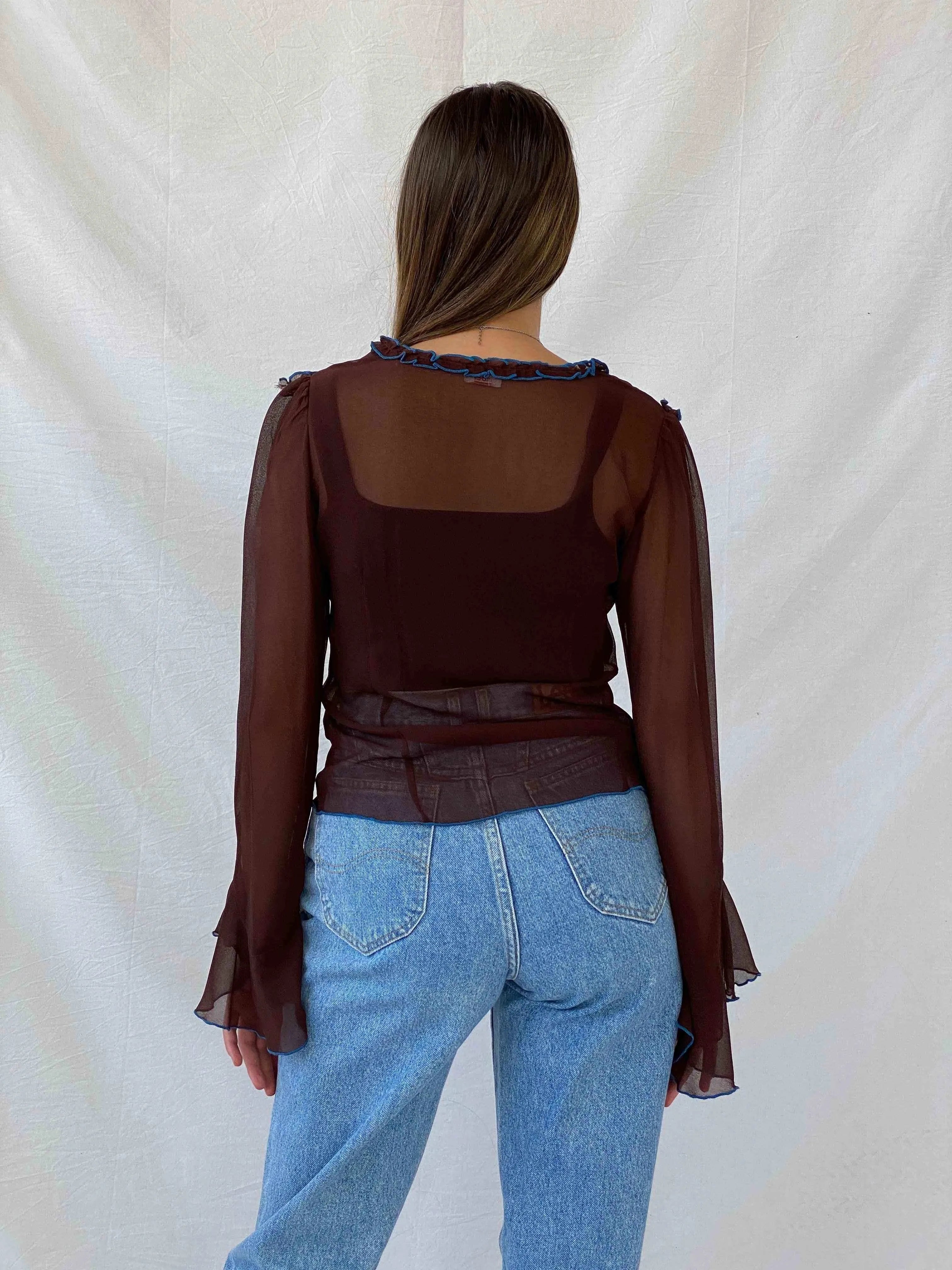 Vintage NDEH Floral Embroidered Sheer Top - Balagan Vintage Mesh Top Deals, floral mesh, full sleeve top, mesh top, Mira