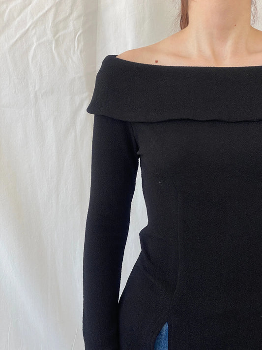 Vintage Nicole Studio Black Long Sleeve Off-Shoulder Top - M - Balagan Vintage Full Sleeve Top 00s, Ayah, full sleeve top, women top