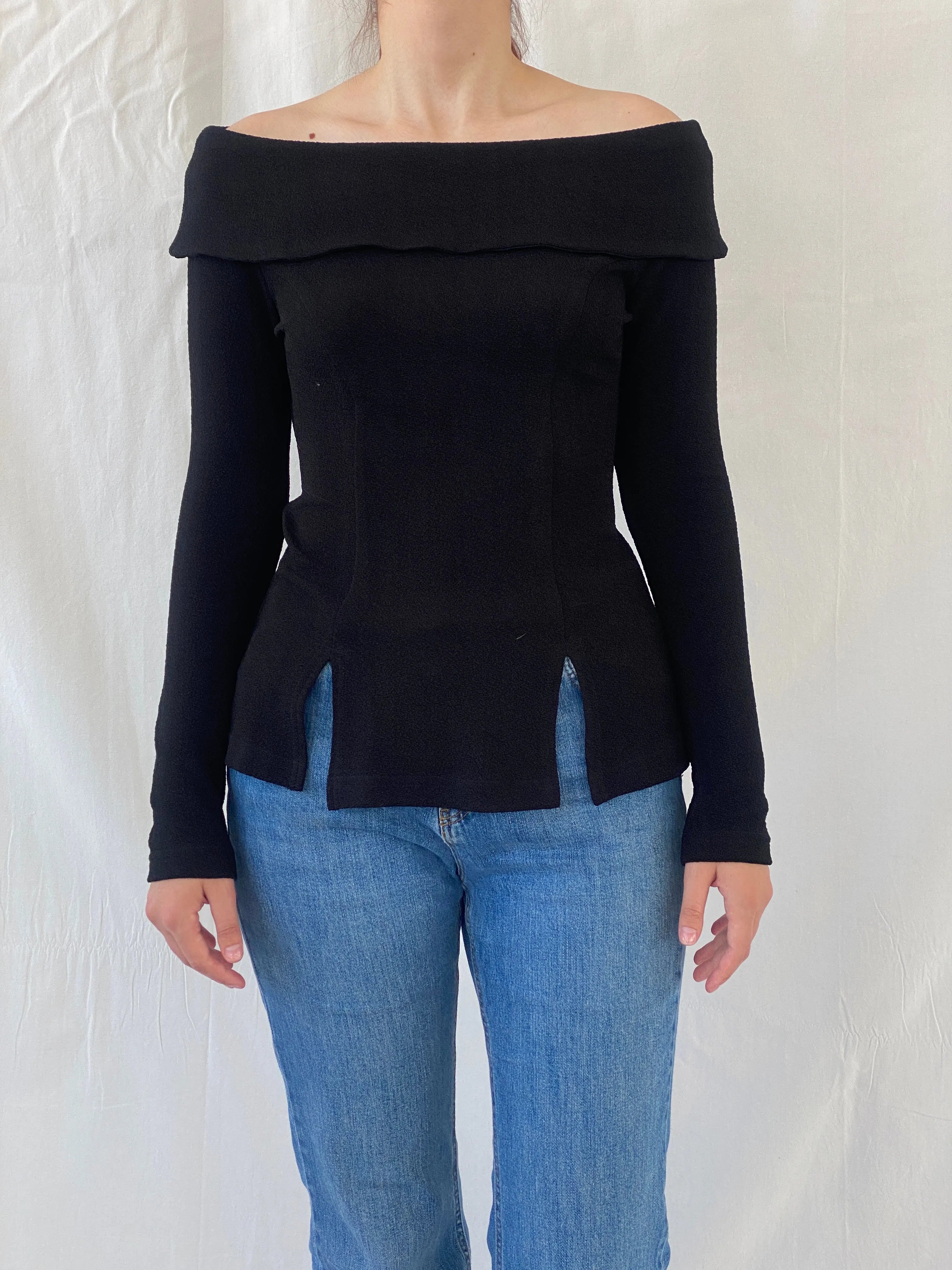 Vintage Nicole Studio Black Long Sleeve Off-Shoulder Top - M - Balagan Vintage Full Sleeve Top 00s, Ayah, full sleeve top, women top