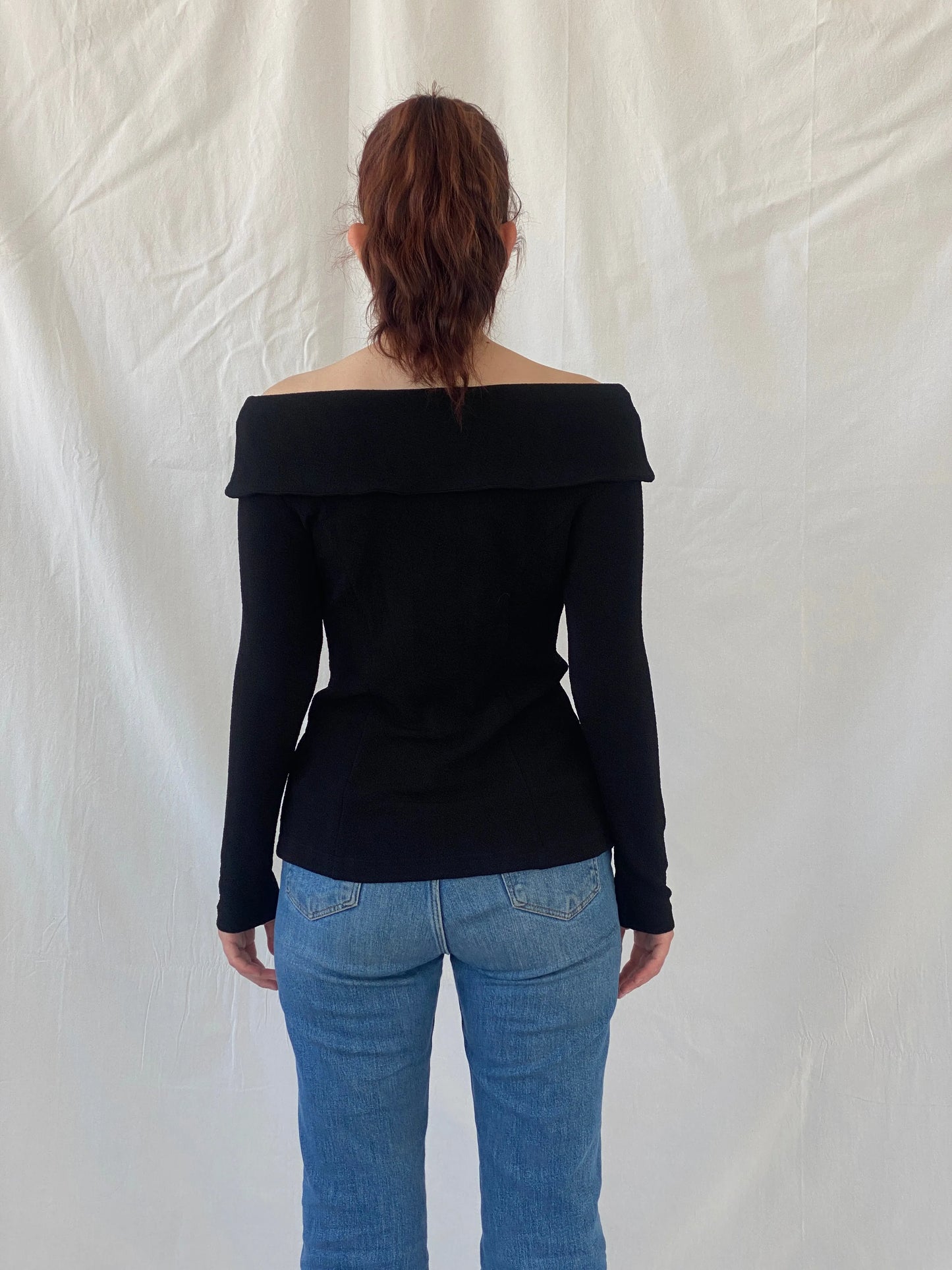 Vintage Nicole Studio Black Long Sleeve Off-Shoulder Top - M - Balagan Vintage Full Sleeve Top 00s, Ayah, full sleeve top, women top