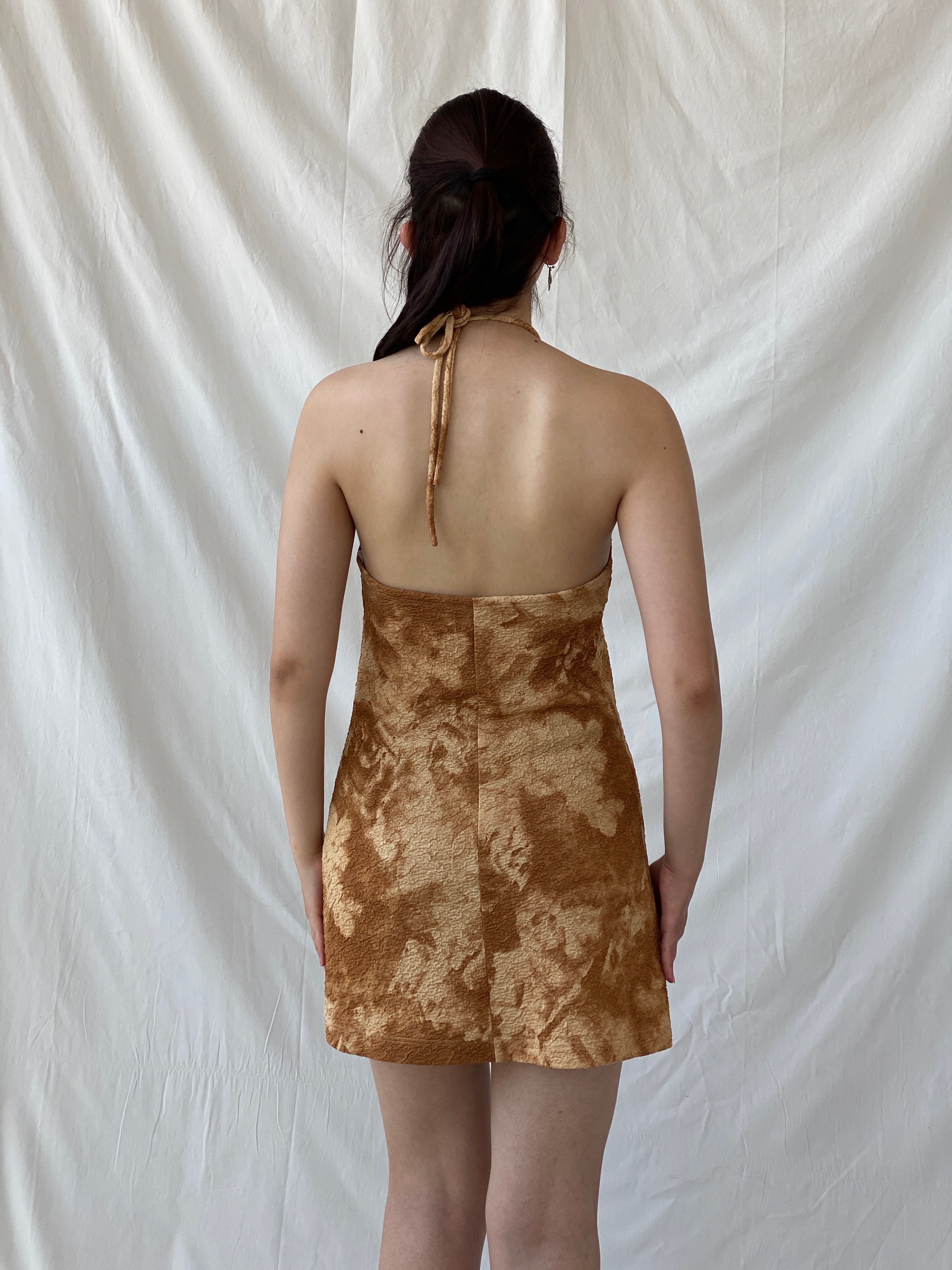 Vintage NICONETTI by Nina’s Fashion Brown Tie-dye Mini Textured Halter Dress - M - Balagan Vintage Midi Dress 90s dress, Ayah, dress, Halter Dress, midi dress, NEW IN, silk, summer dress
