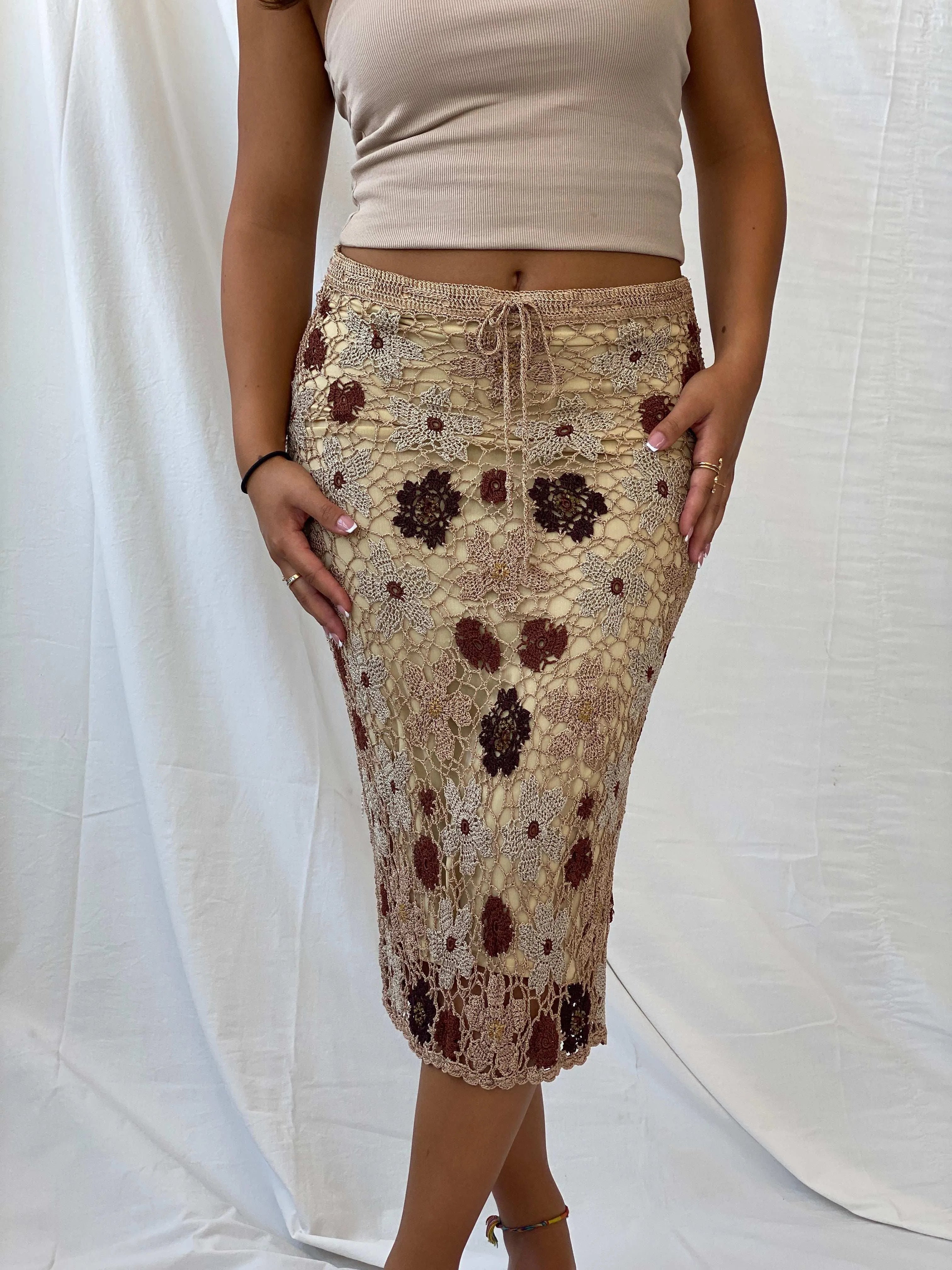 Vintage Nicowa Knit Pencil Skirt With Beaded Details - S - Balagan Vintage Midi Skirt 00s, knit, Lana, midi skirt, summer