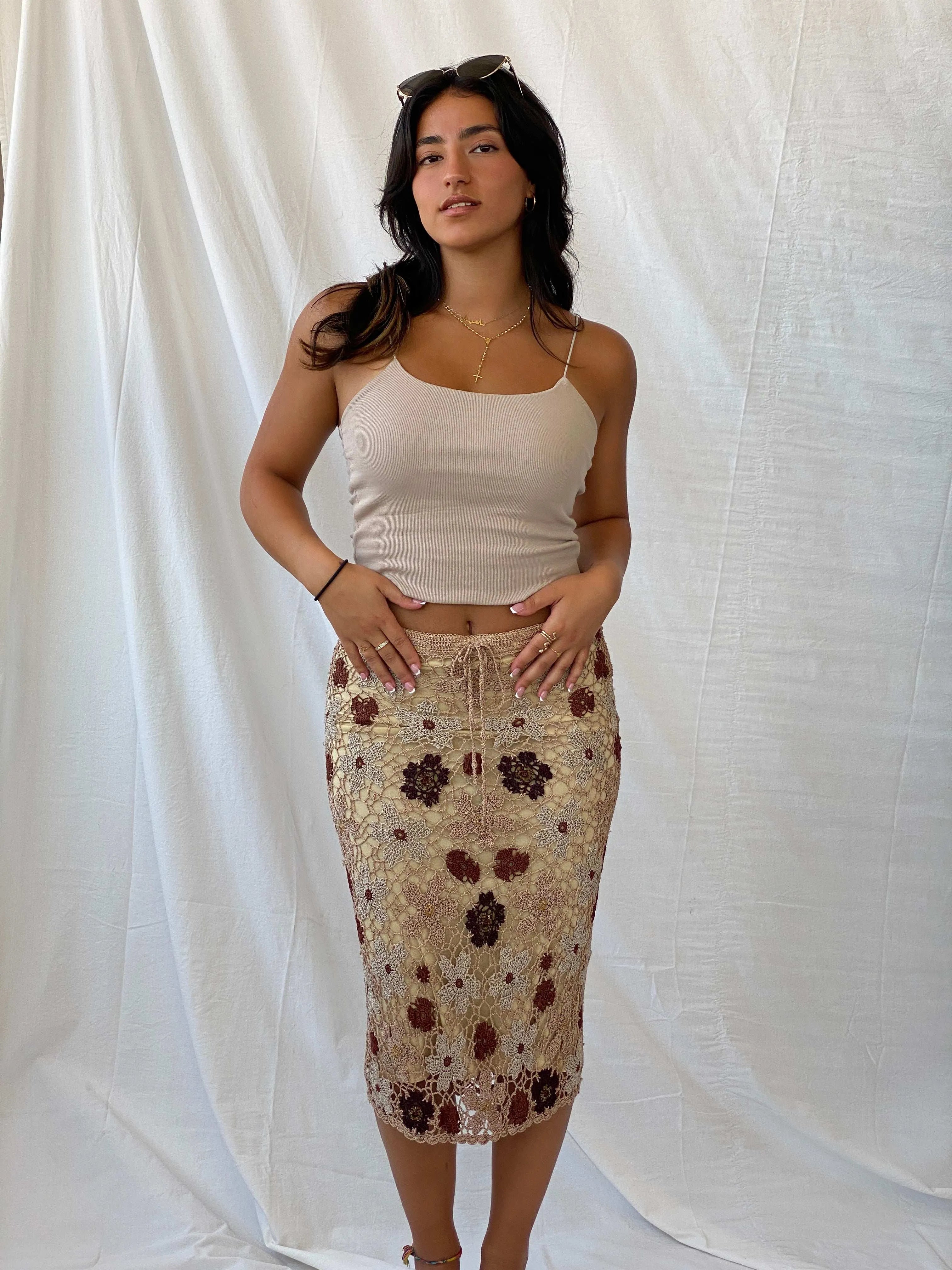Vintage Nicowa Knit Pencil Skirt With Beaded Details - S - Balagan Vintage Midi Skirt 00s, knit, Lana, midi skirt, summer