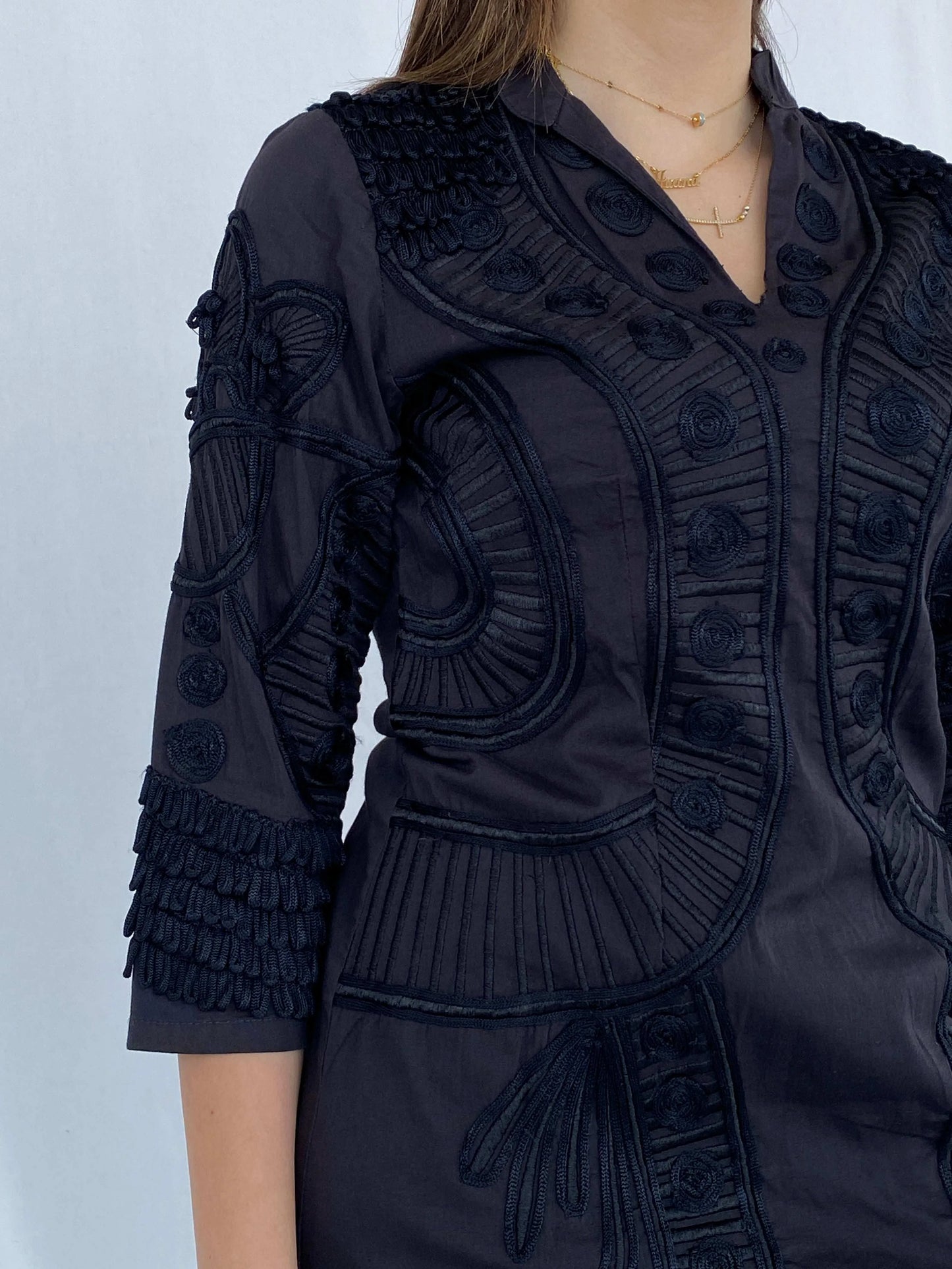 Vintage Niza Moda Bohemian 3/4 Sleeve Black Midi Dress Size M - Balagan Vintage Midi Dress 90s, black dress, Deals, dress, Juana, midi dress