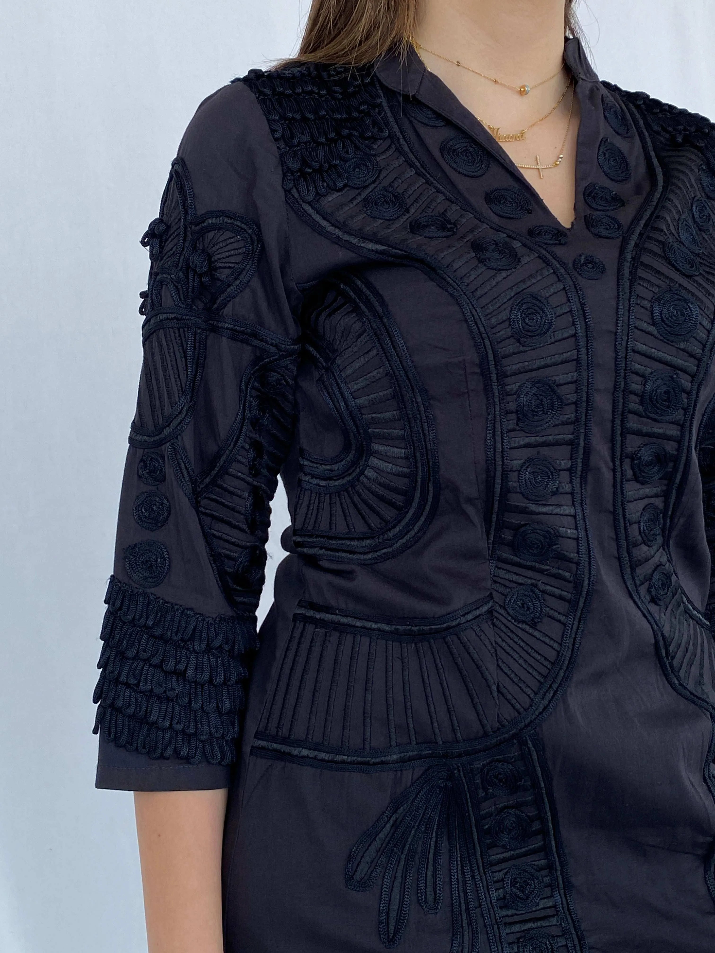Vintage Niza Moda Bohemian 3/4 Sleeve Black Midi Dress Size M - Balagan Vintage Midi Dress 90s, black dress, Deals, dress, Juana, midi dress