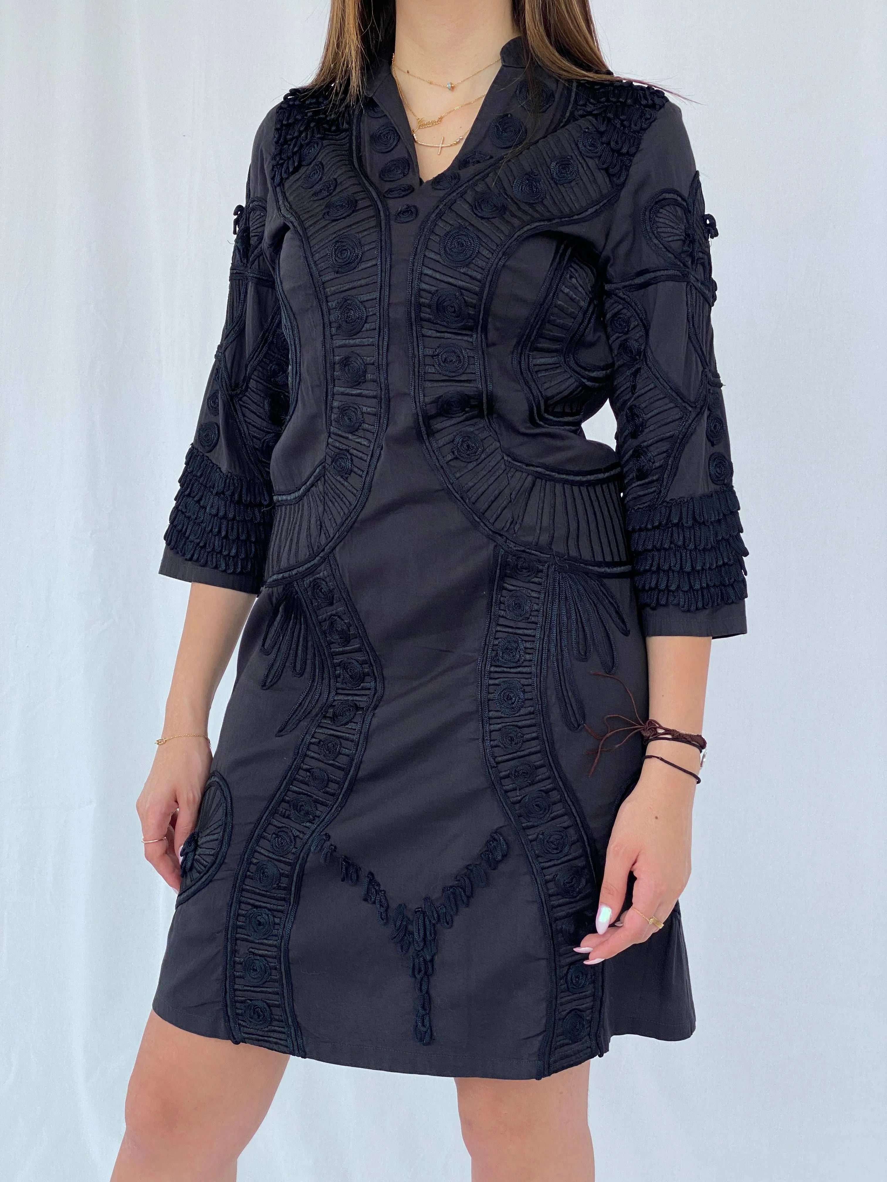 Vintage Niza Moda Bohemian 3/4 Sleeve Black Midi Dress Size M - Balagan Vintage Midi Dress 90s, black dress, Deals, dress, Juana, midi dress